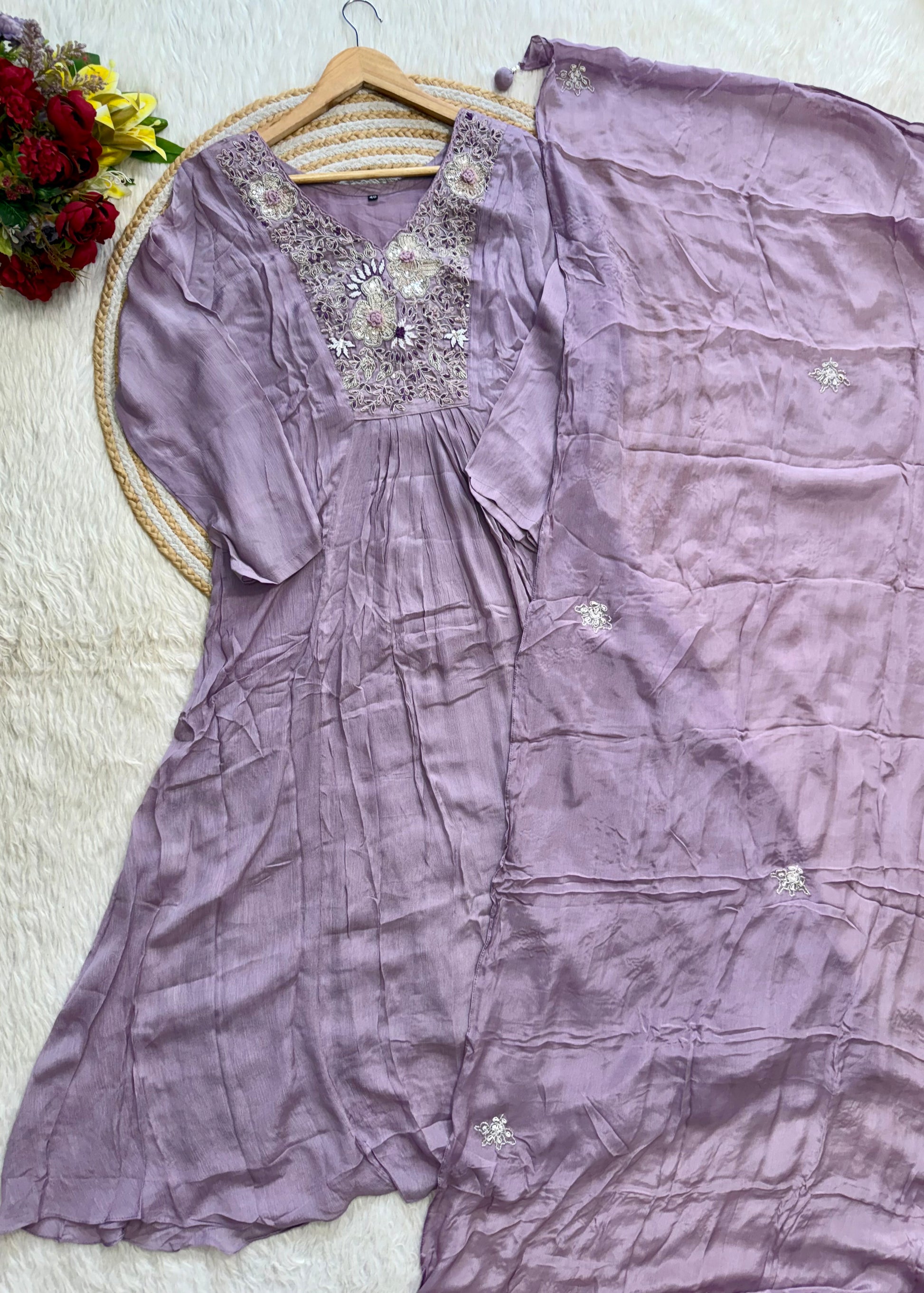 “OLIVIA” Handcrafted Chinnon a line anarkali dress 🛍️