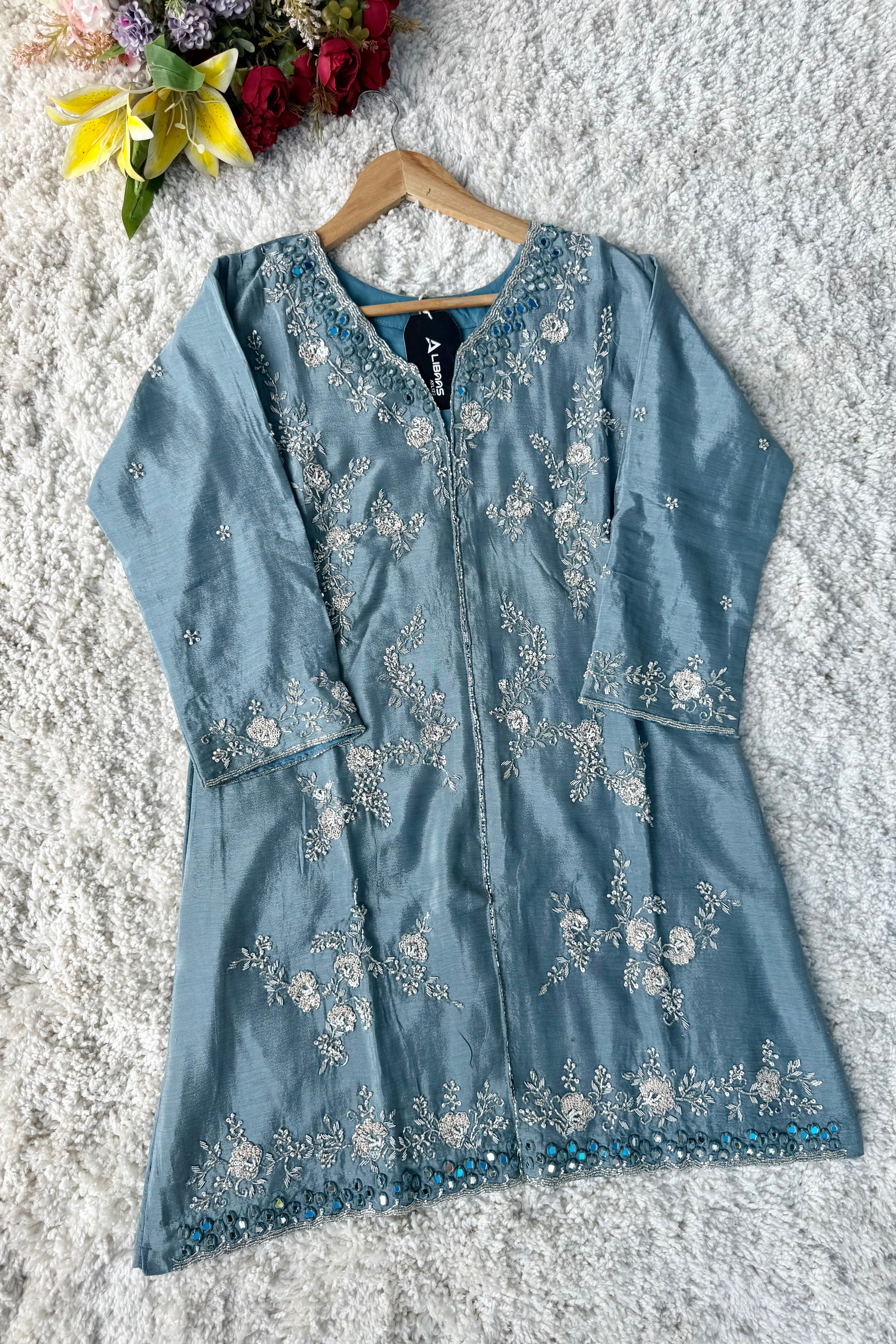 ✨Ruby - Premium Chinnon Slit Kurti Sharara set