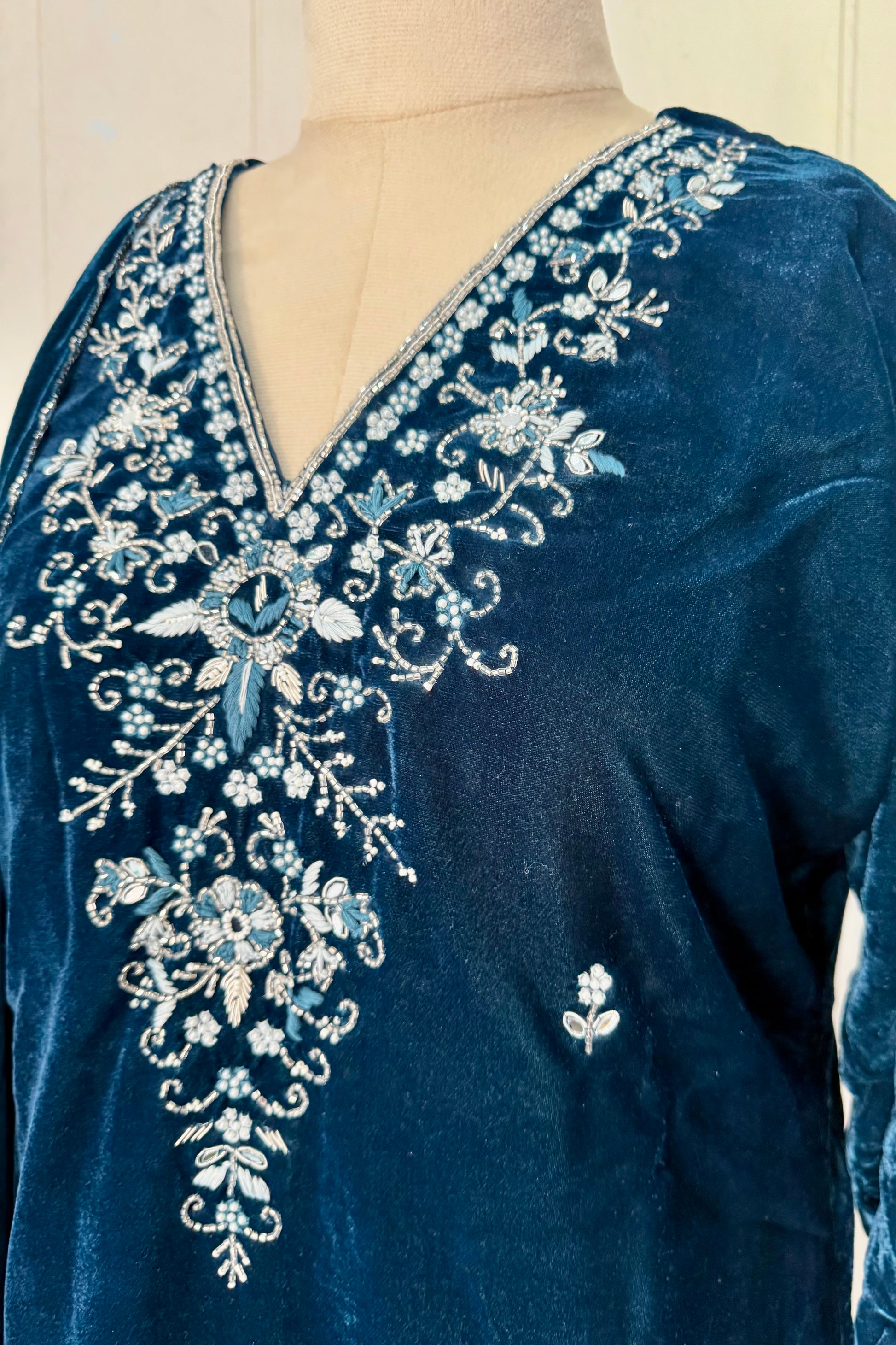 “Kiara” Peacock blue heavy velvet suit set