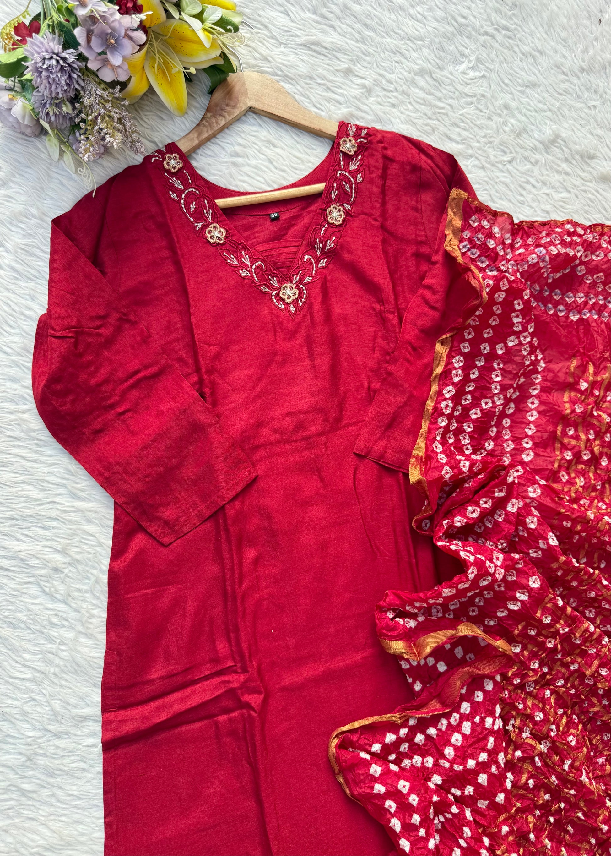 “ROWAN” Premium dola silk daman work maroon suit set