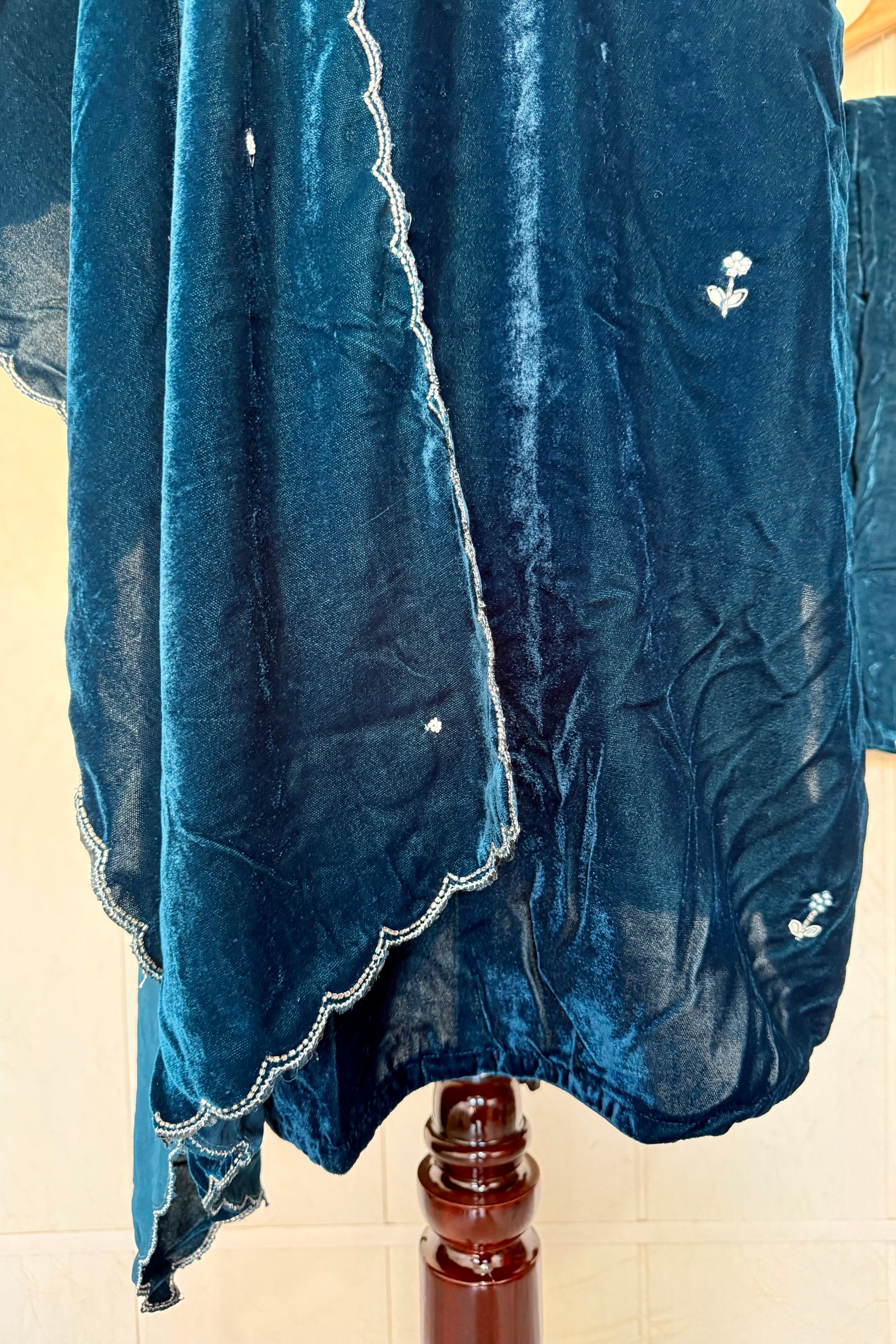 “Kiara” Peacock blue heavy velvet suit set