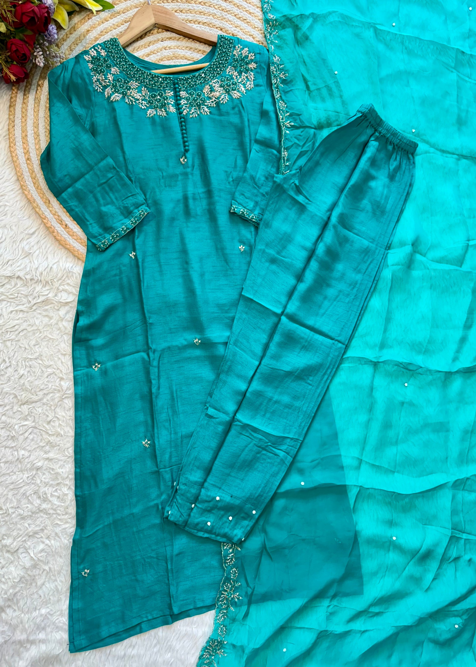 "Sifar" Tissue silk kurti with heavy handwork set