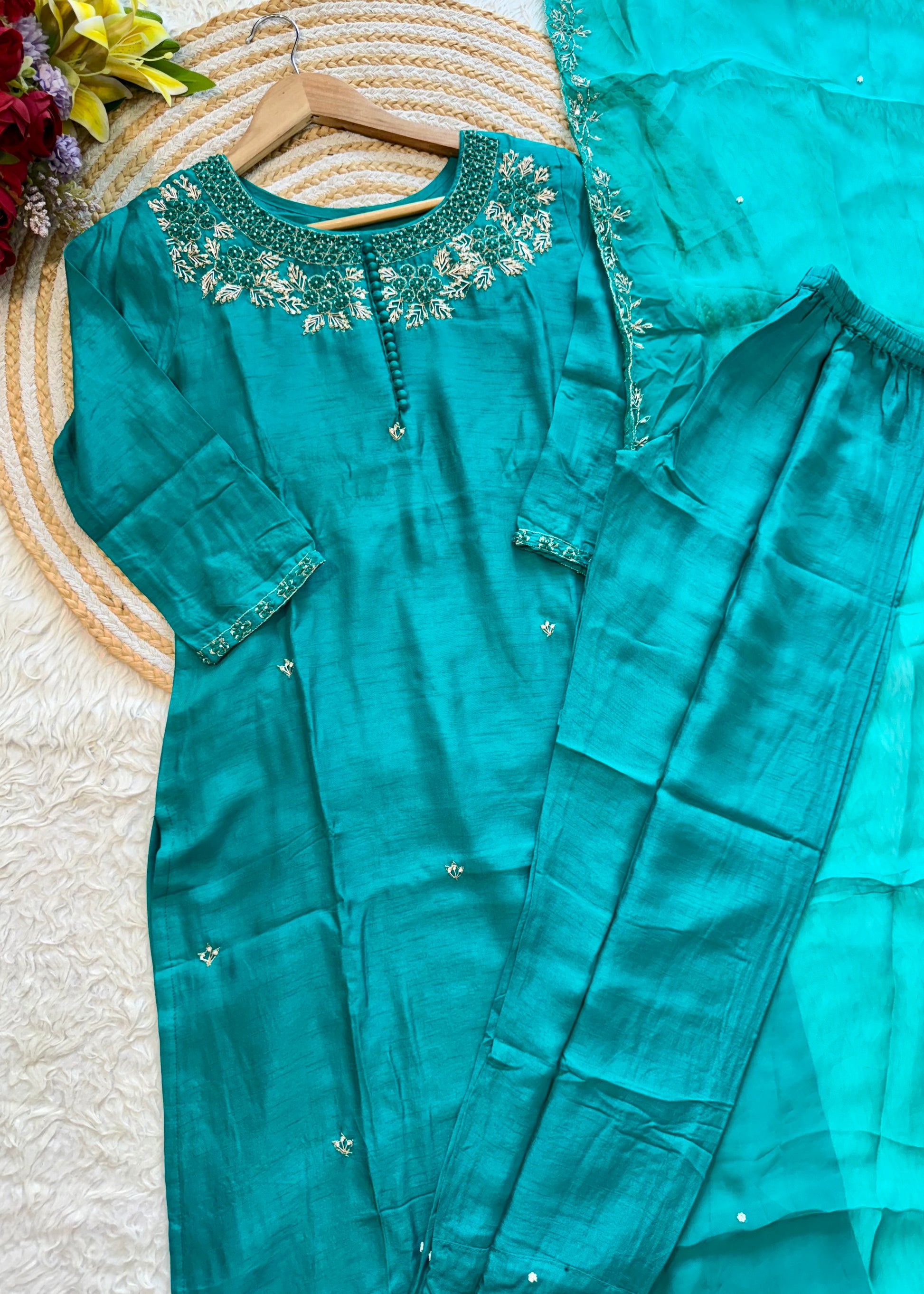 "Sifar" Tissue silk kurti with heavy handwork set