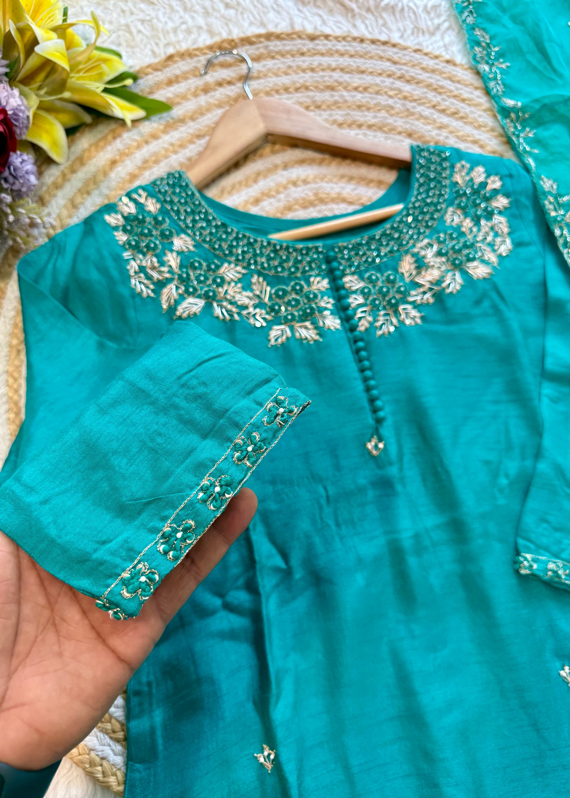 "Sifar" Tissue silk kurti with heavy handwork set