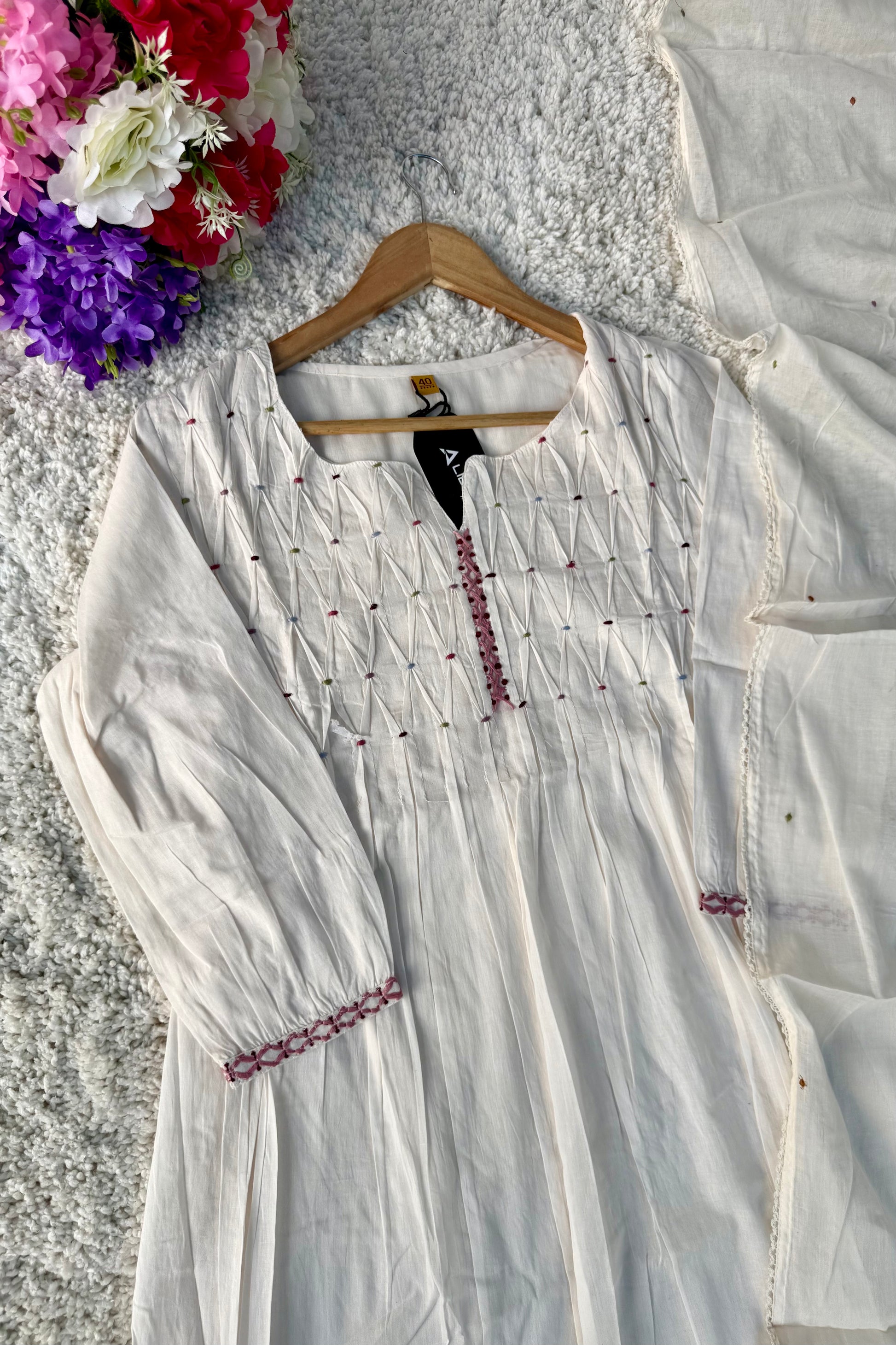 ✨AZ06 - Premium Off White Cotton Anarkali Kurta set