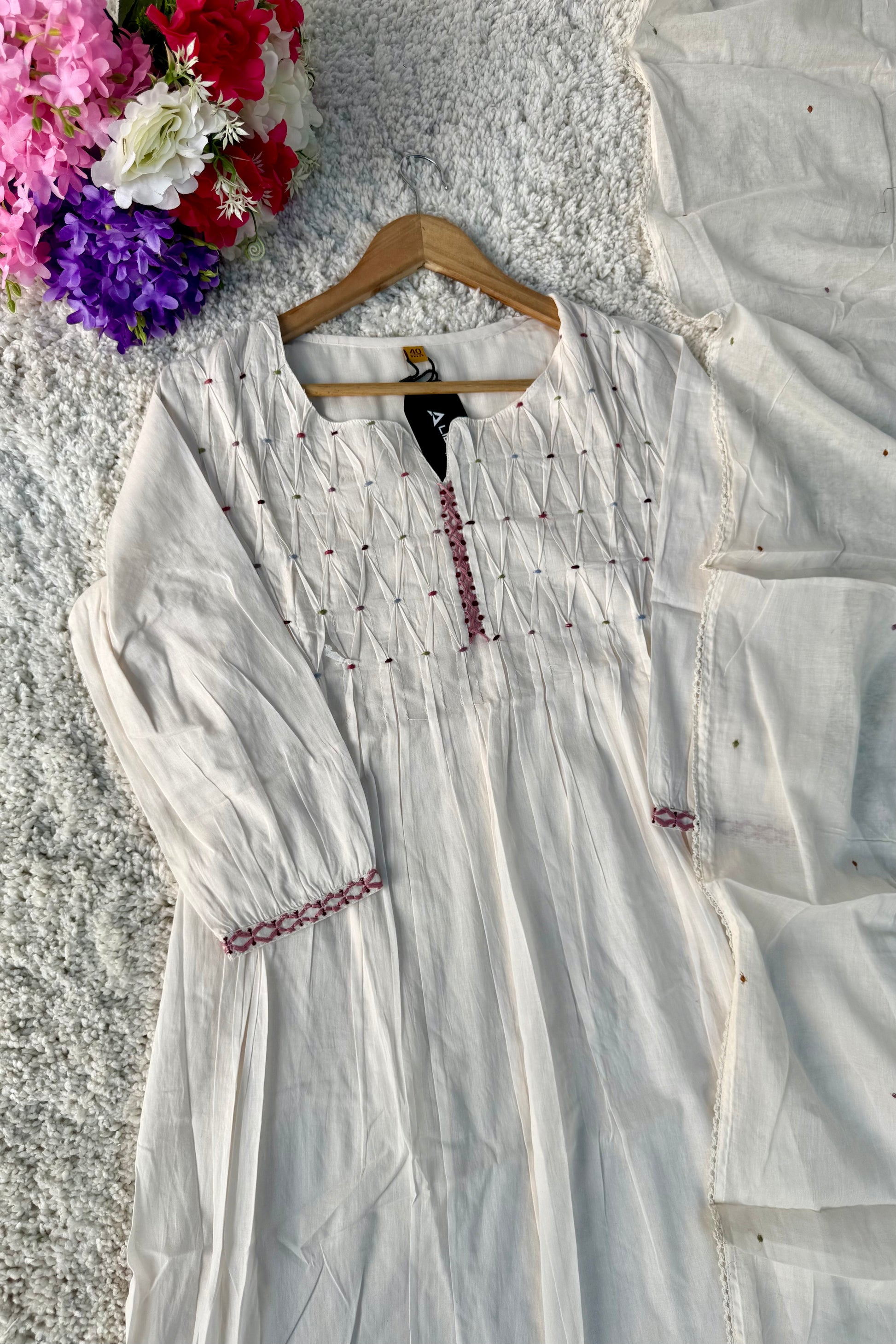 ✨AZ06 - Premium Off White Cotton Anarkali Kurta set