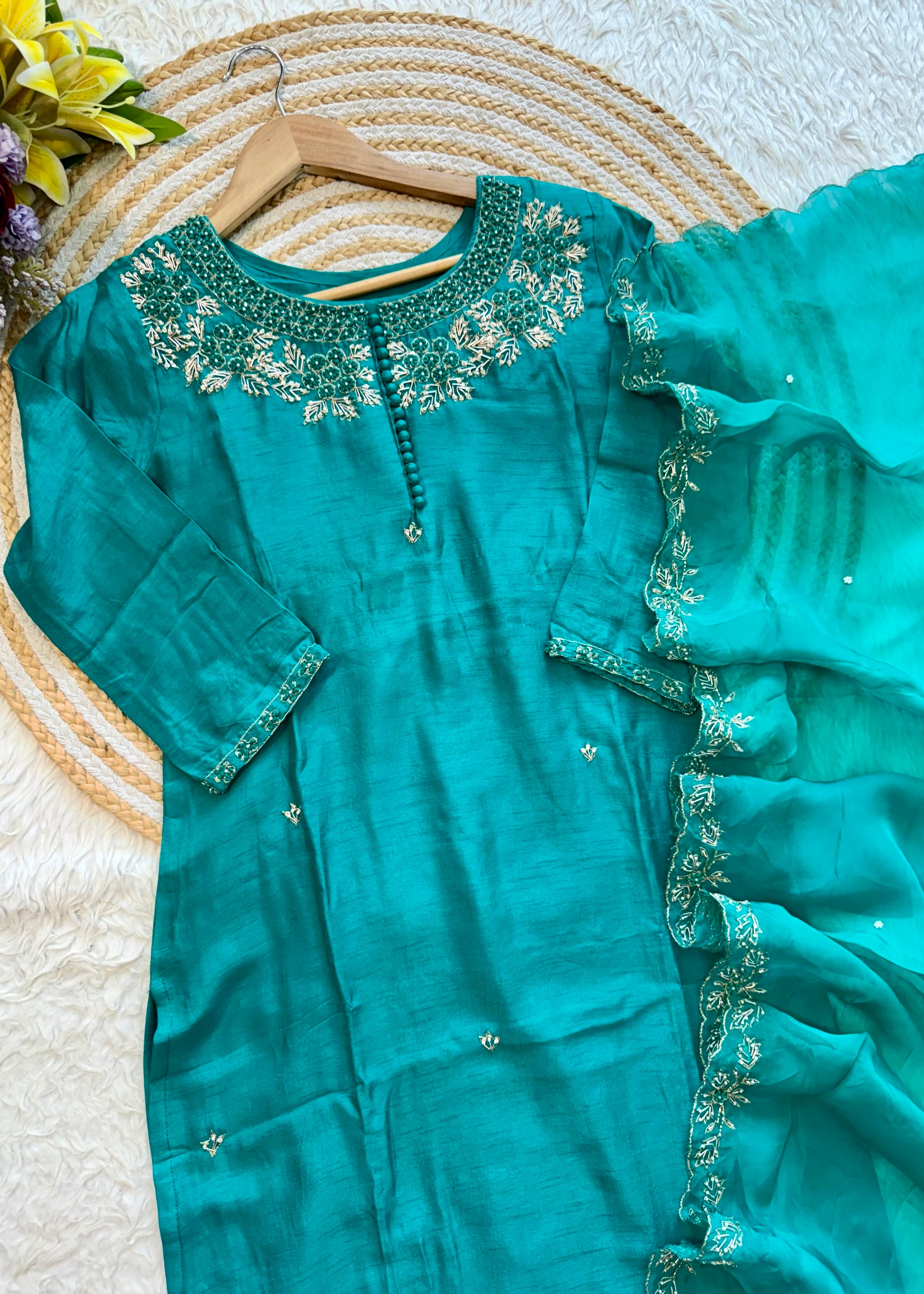 "Sifar" Tissue silk kurti with heavy handwork set