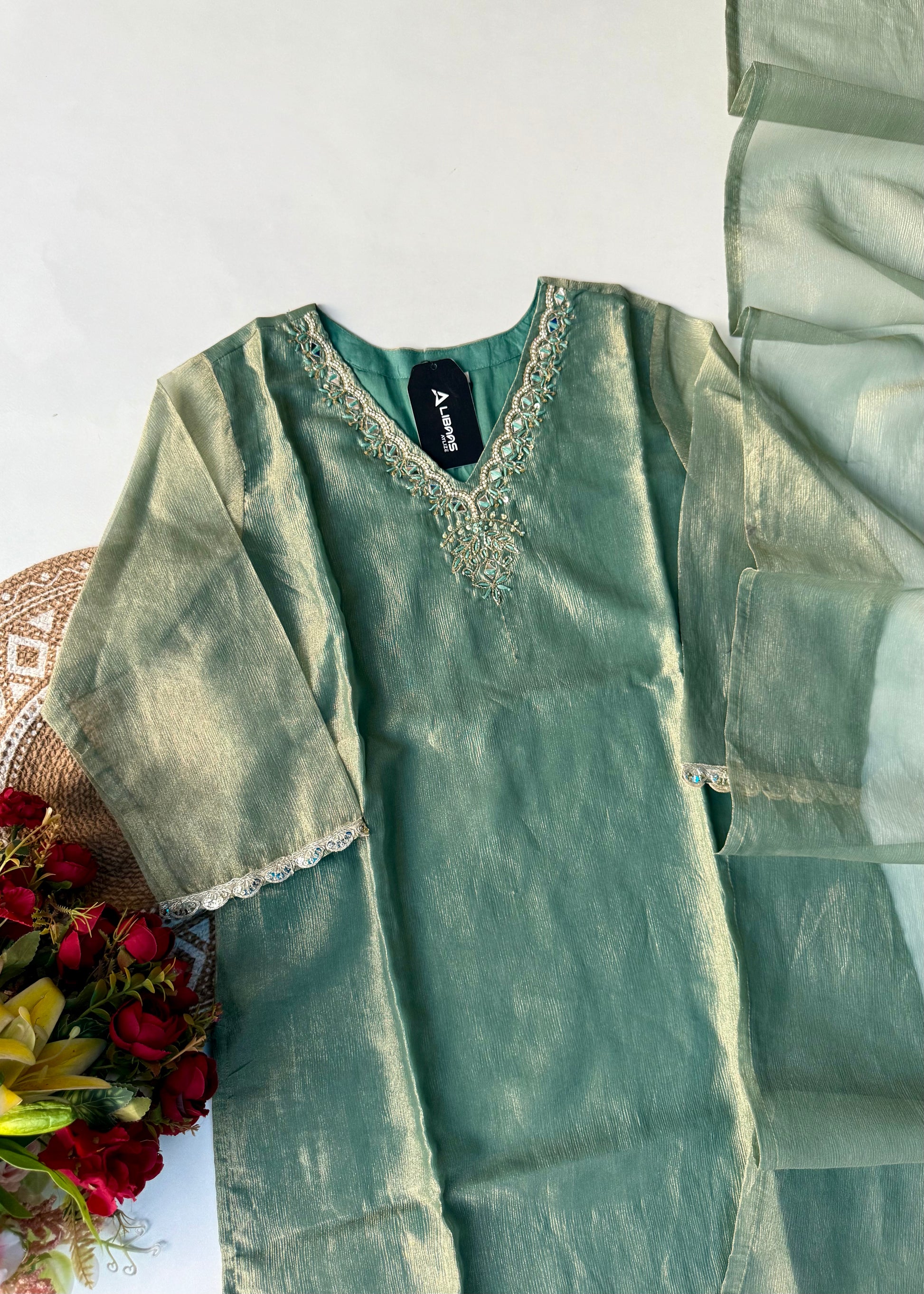 “Charvi” Crush tissue light weight v neck kurta set