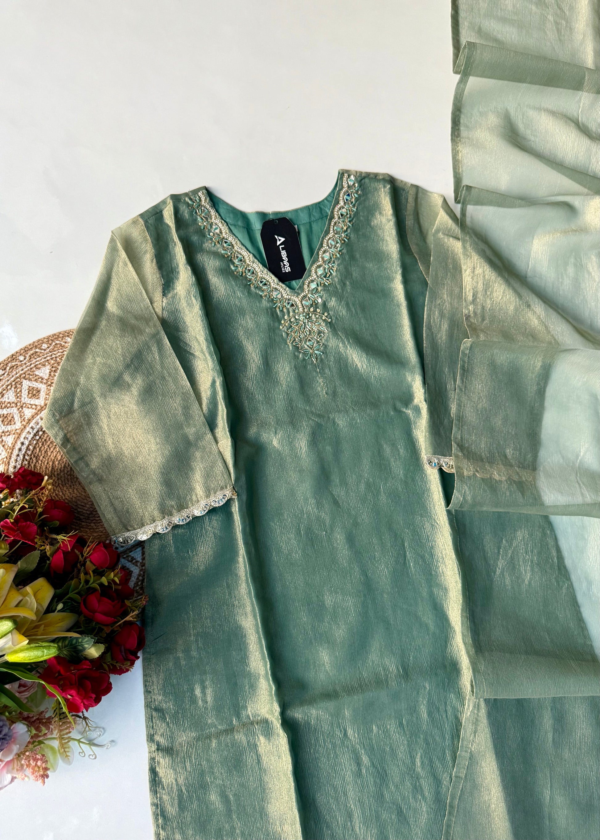 “Charvi” Crush tissue light weight v neck kurta set