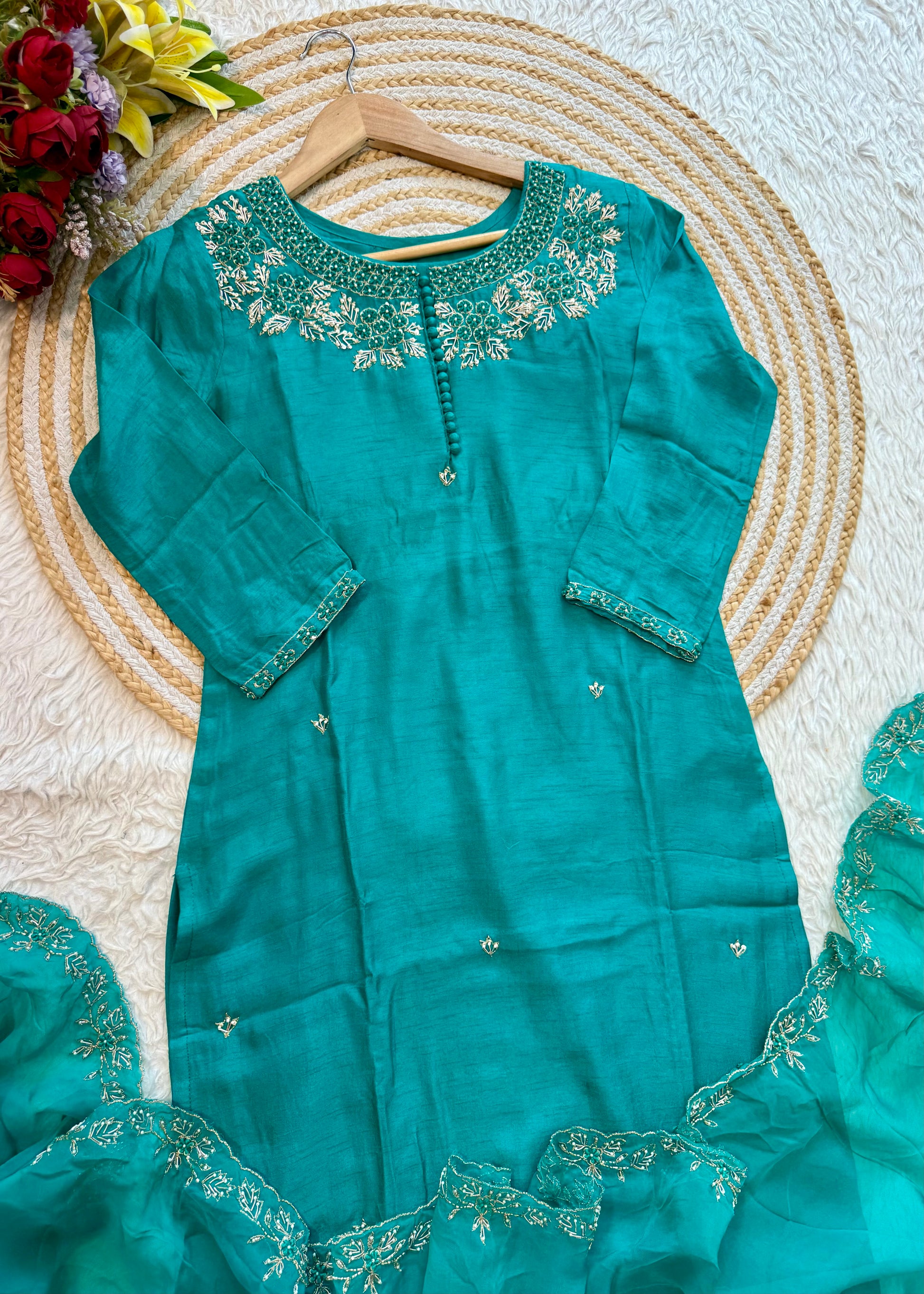 "Sifar" Tissue silk kurti with heavy handwork set