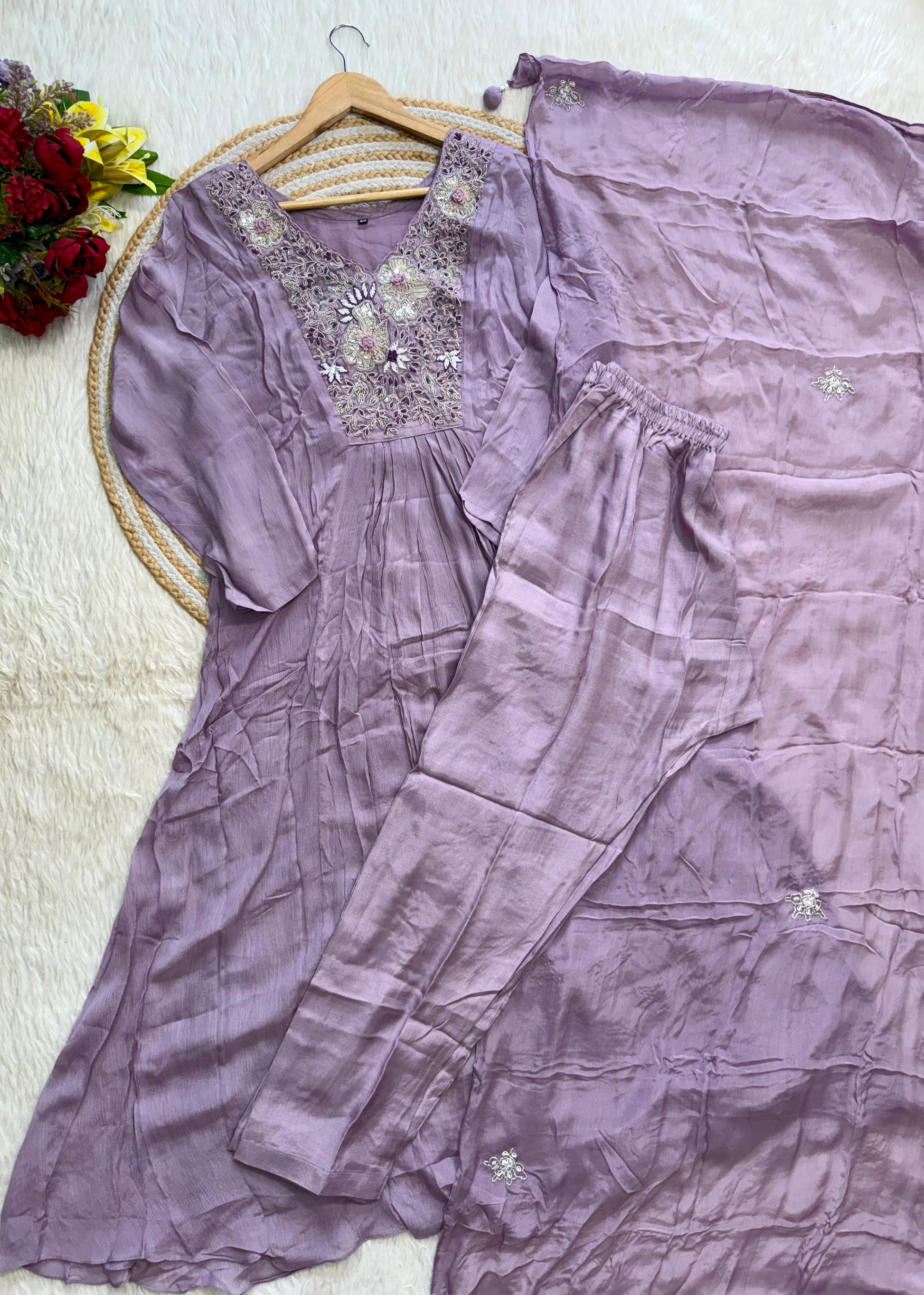 “OLIVIA” Handcrafted Chinnon a line anarkali dress 🛍️