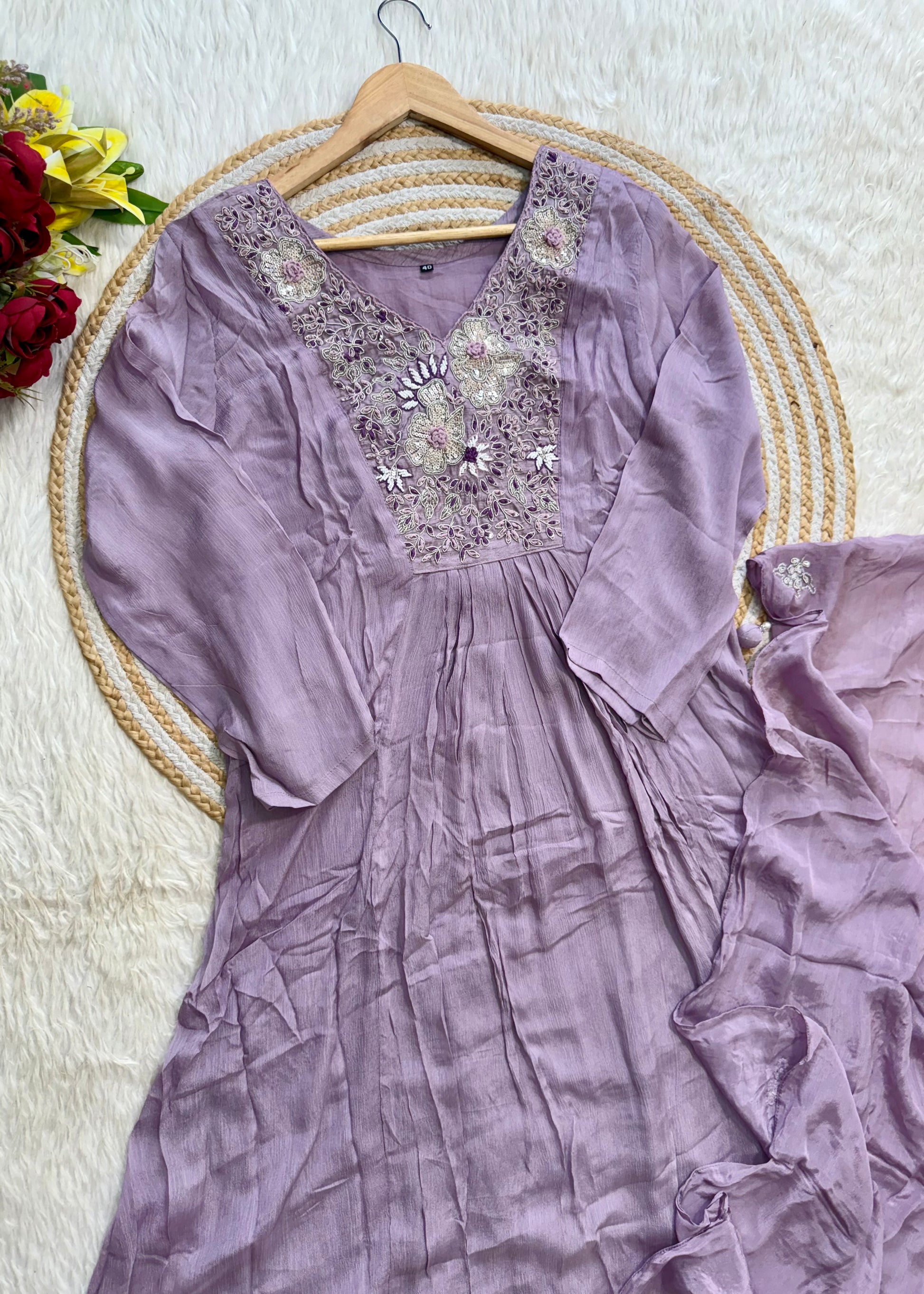 “OLIVIA” Handcrafted Chinnon a line anarkali dress 🛍️