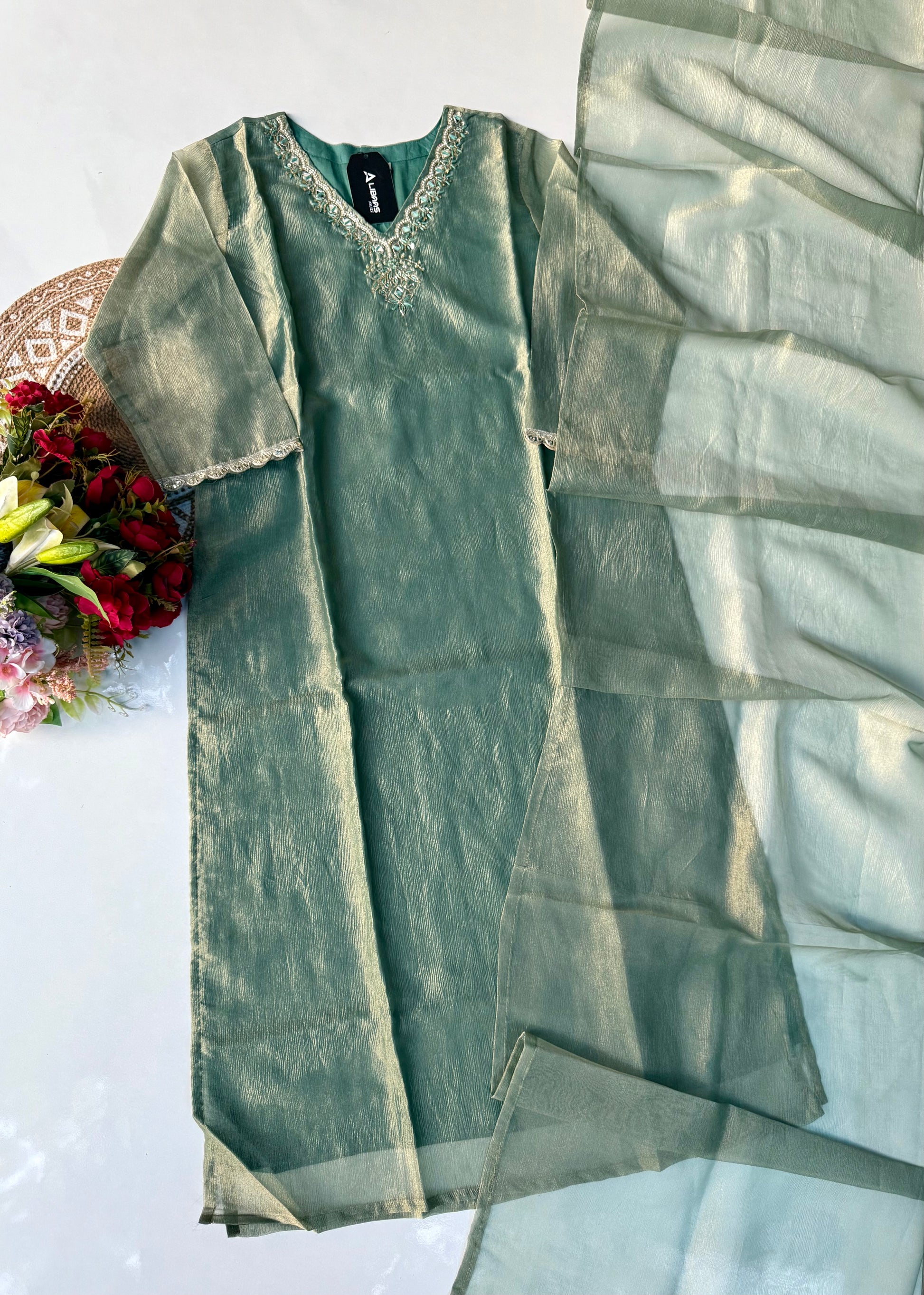 “Charvi” Crush tissue light weight v neck kurta set