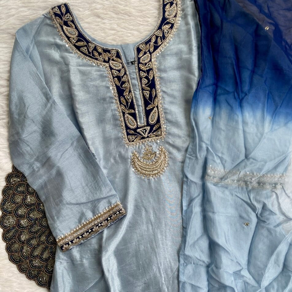 “Liana” Beautiful Blue shade Handwork kurta set