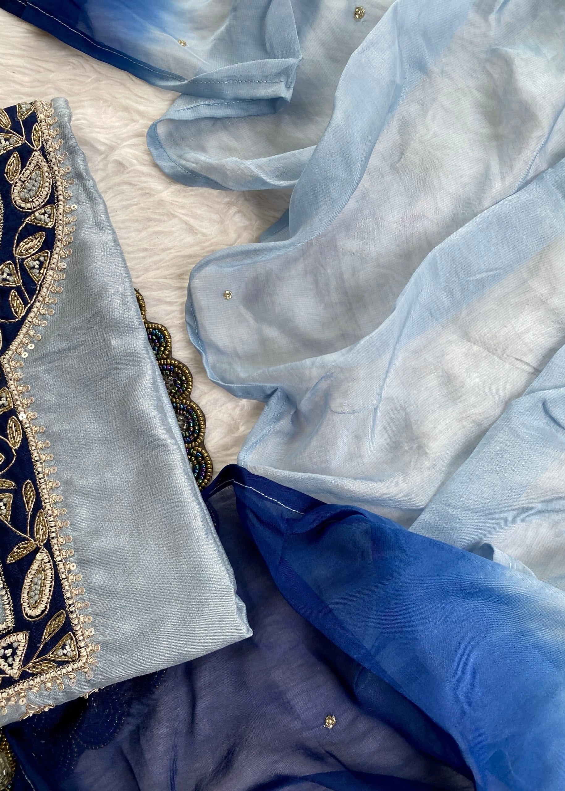 “Liana” Beautiful Blue shade Handwork kurta set