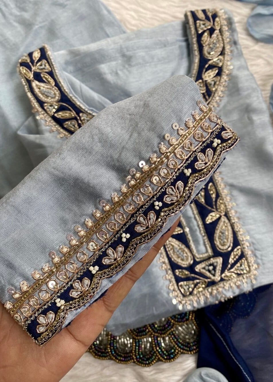 “Liana” Beautiful Blue shade Handwork kurta set