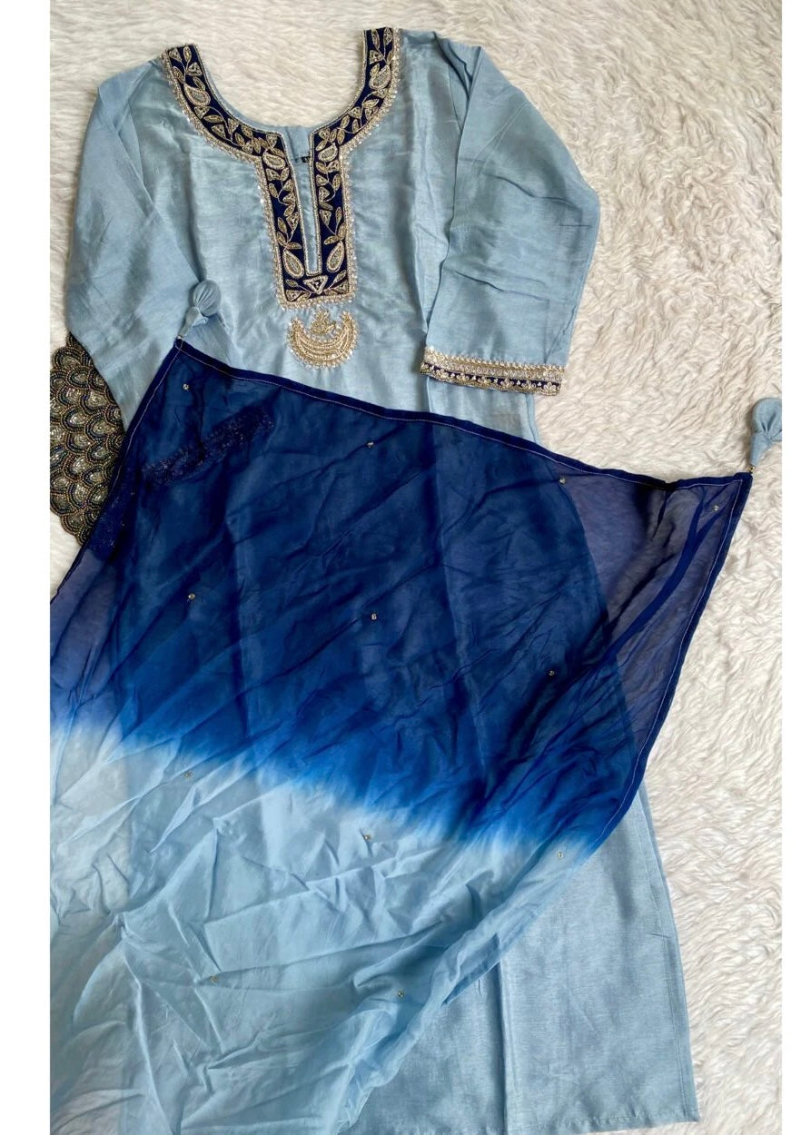 “Liana” Beautiful Blue shade Handwork kurta set
