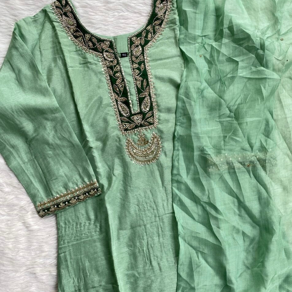 “Liana” Beautiful Sea green shade Handwork kurta set