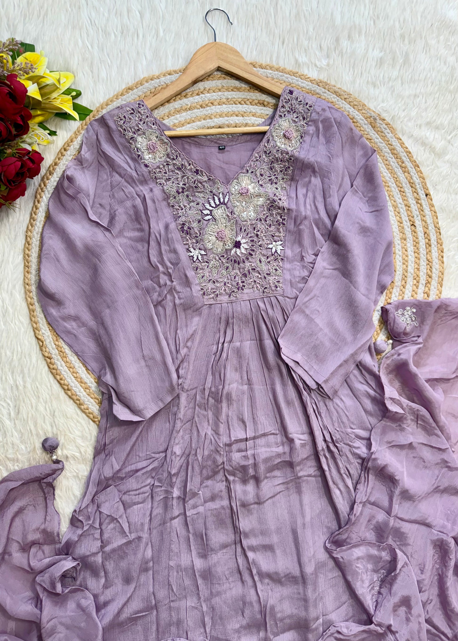 “OLIVIA” Handcrafted Chinnon a line anarkali dress 🛍️