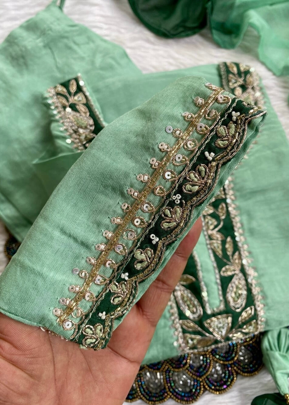 “Liana” Beautiful Sea green shade Handwork kurta set