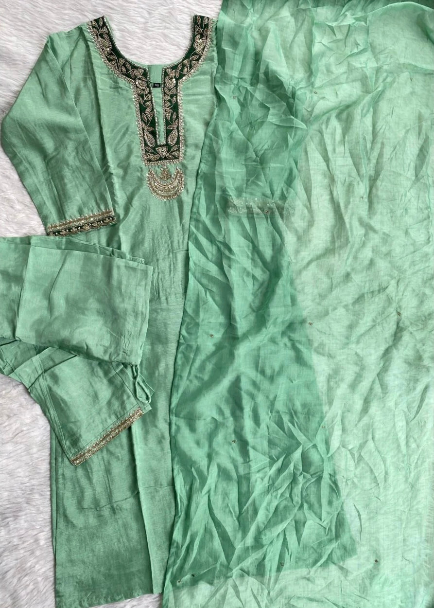 “Liana” Beautiful Sea green shade Handwork kurta set
