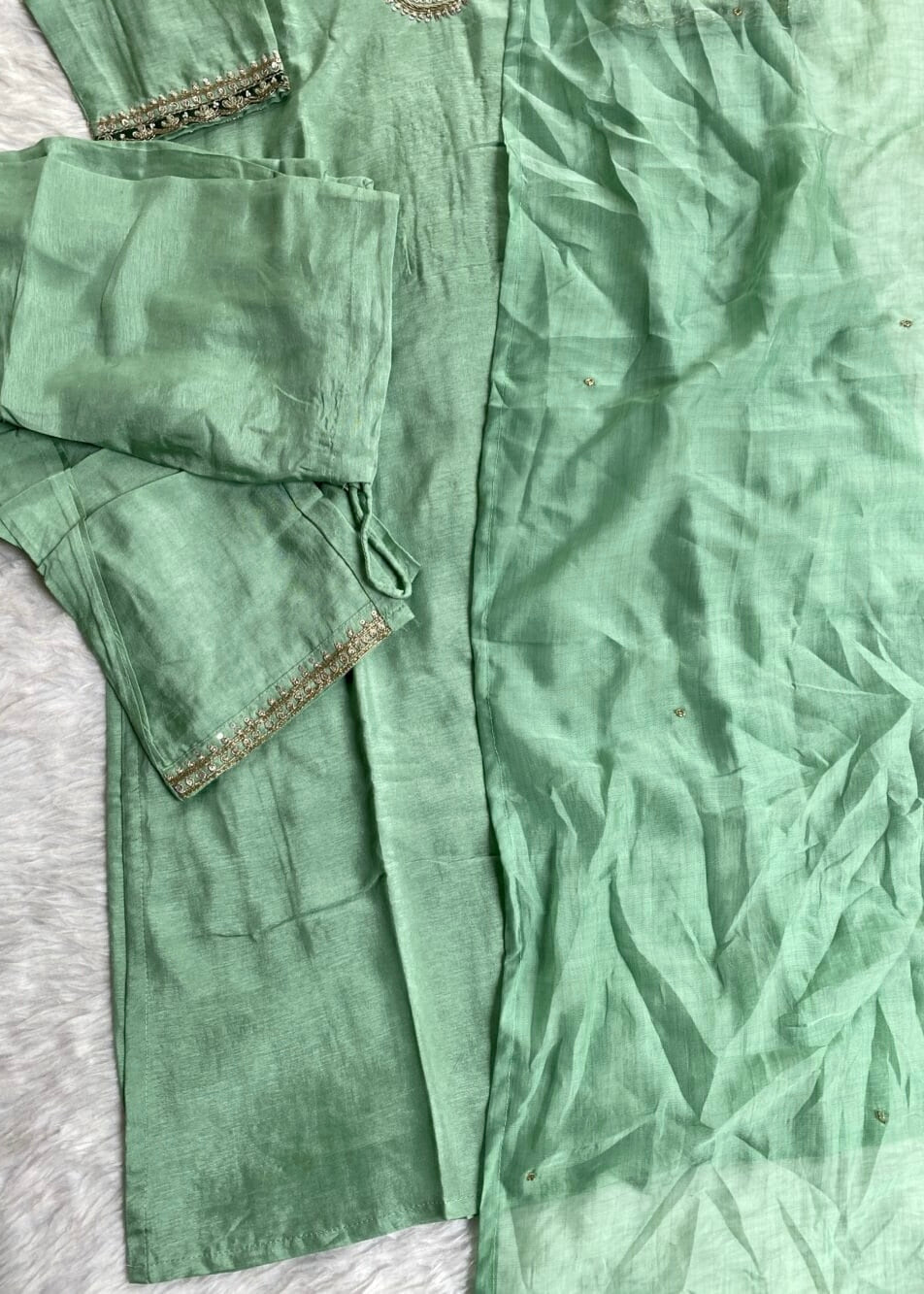 “Liana” Beautiful Sea green shade Handwork kurta set