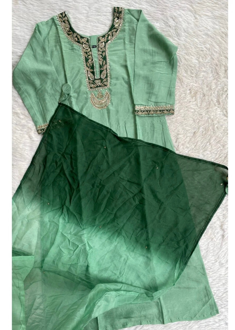 “Liana” Beautiful Sea green shade Handwork kurta set