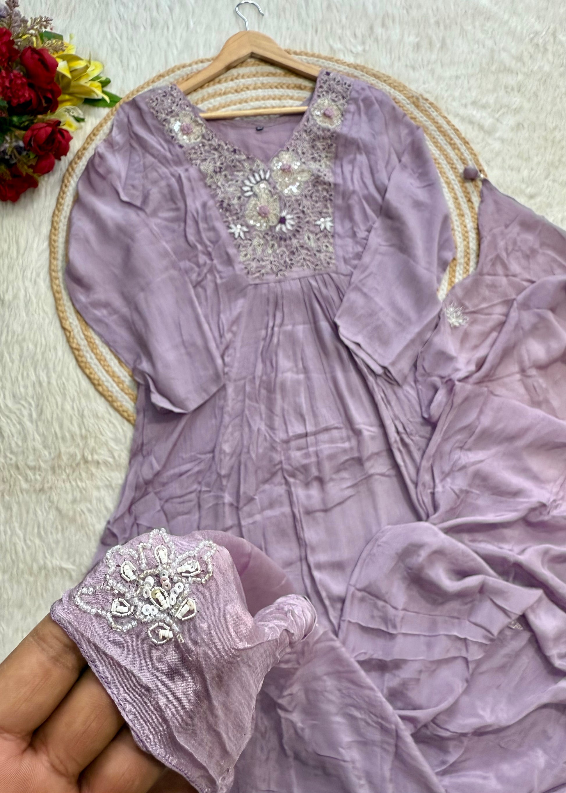 “OLIVIA” Handcrafted Chinnon a line anarkali dress 🛍️