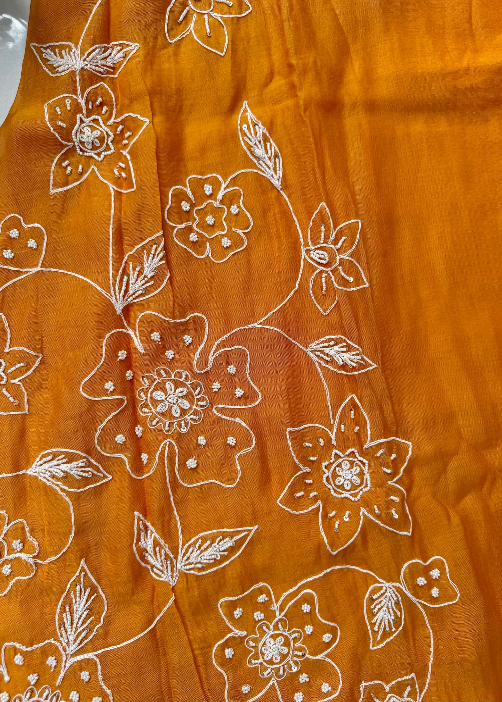 “NIMRIT” Orange party wear Mul Chanderi Aline kurta set 🛍️