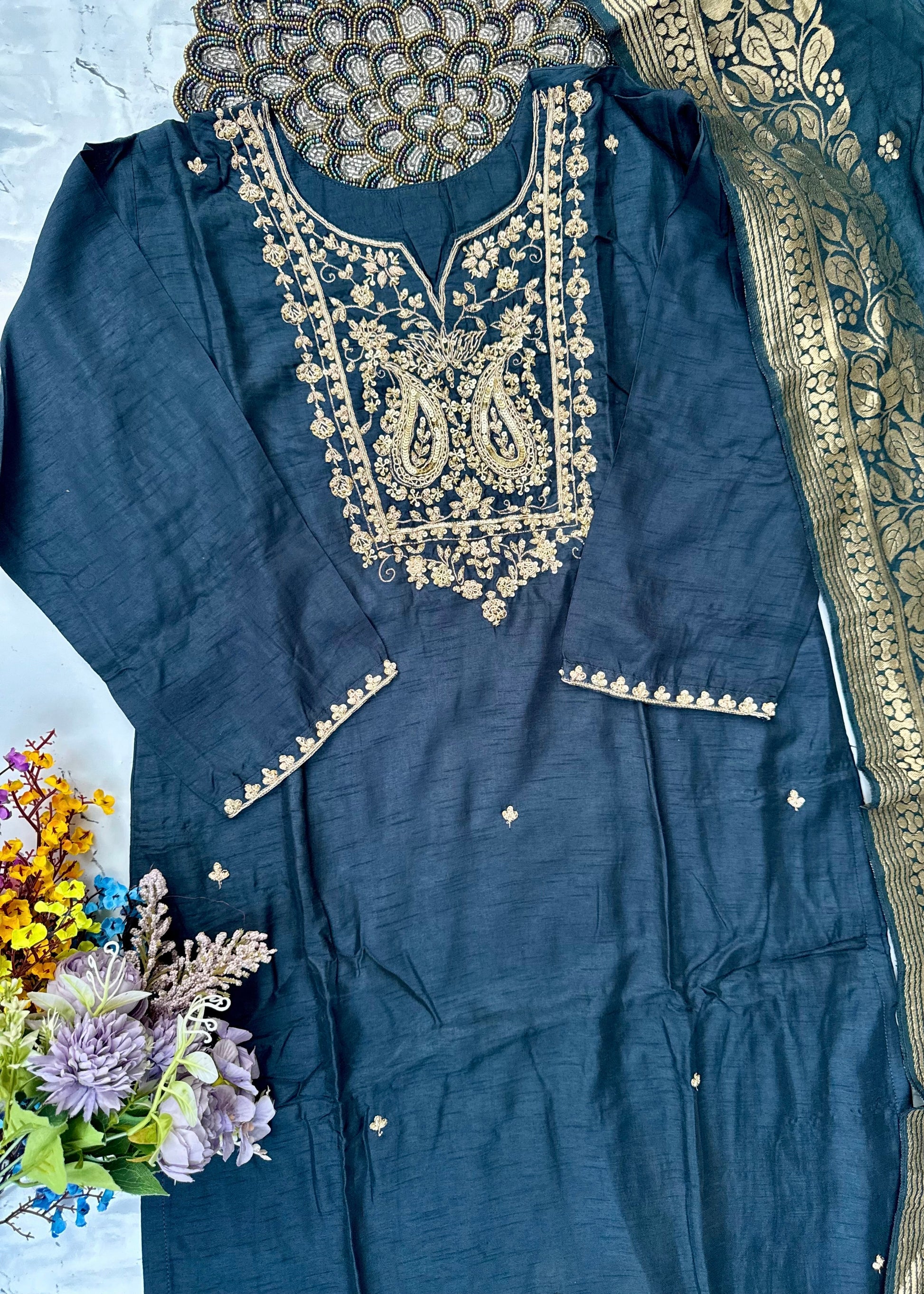 “Fiza” Indian wear dola silk kurti bottom dupatta set