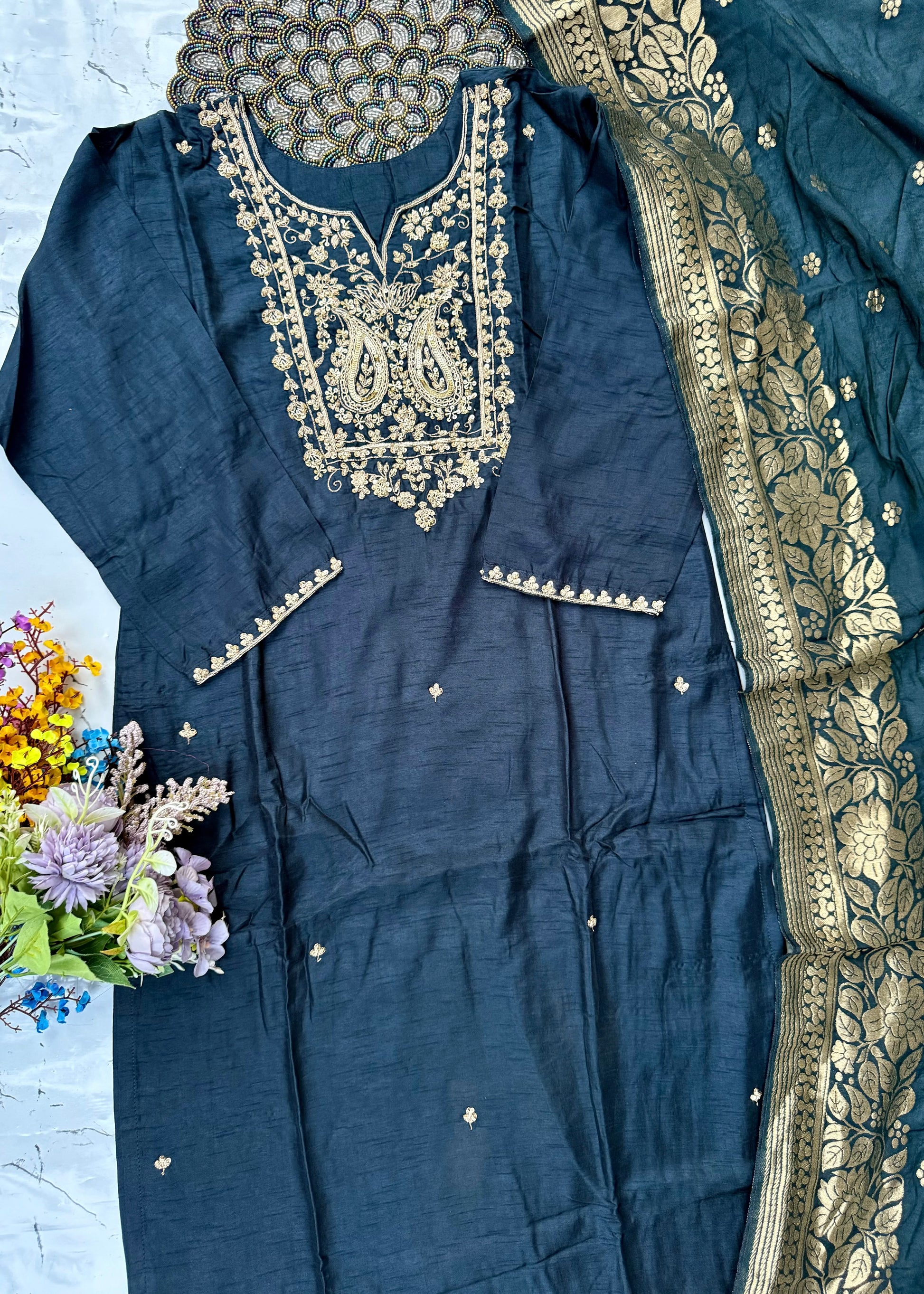 “Fiza” Indian wear dola silk kurti bottom dupatta set