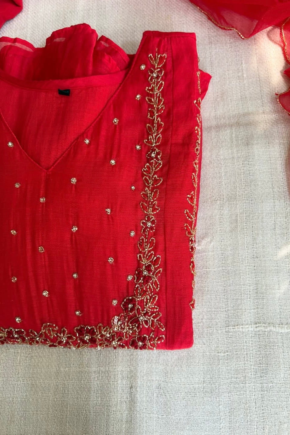 “Ayza” Premium Red Mul Chanderi A Line Suit set 🛍️