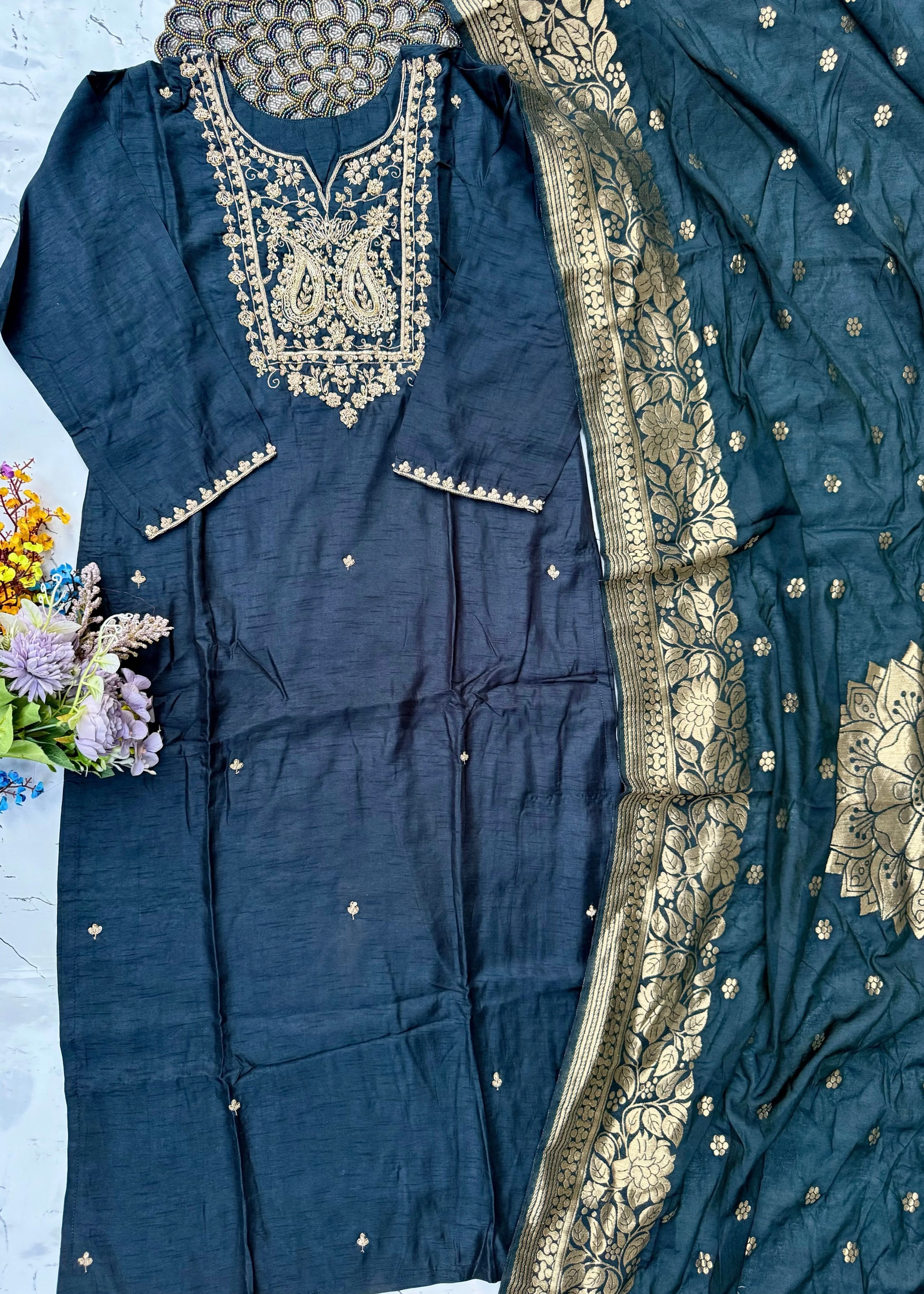 “Fiza” Indian wear dola silk kurti bottom dupatta set