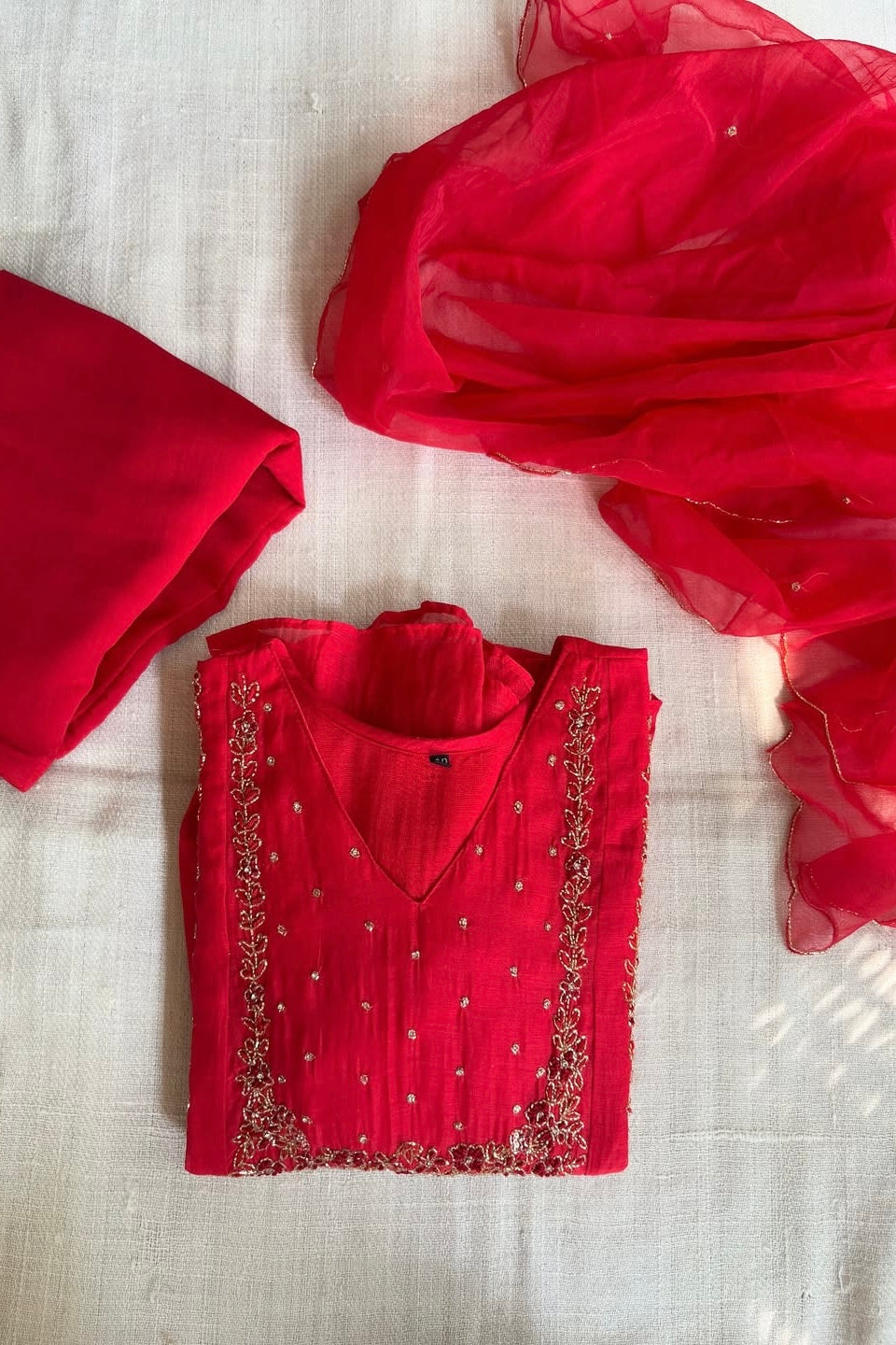 “Ayza” Premium Red Mul Chanderi A Line Suit set 🛍️