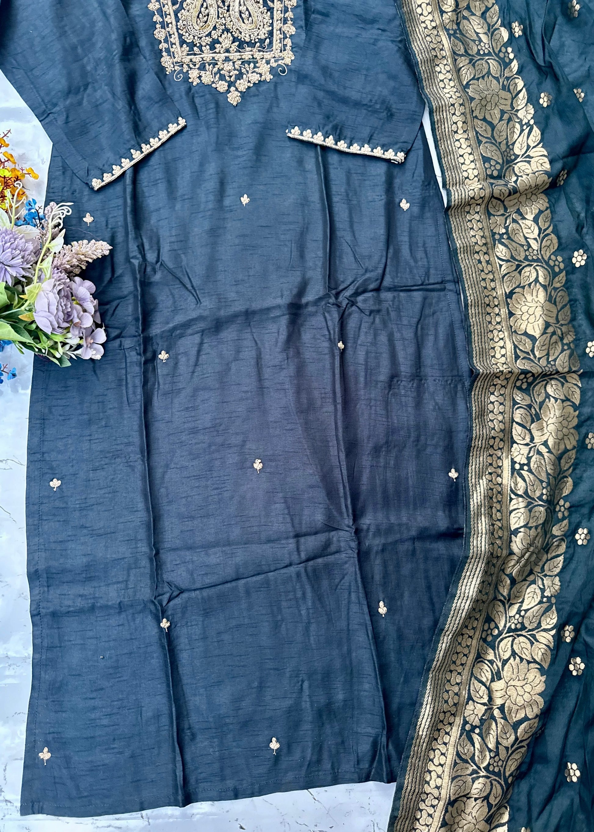 “Fiza” Indian wear dola silk kurti bottom dupatta set