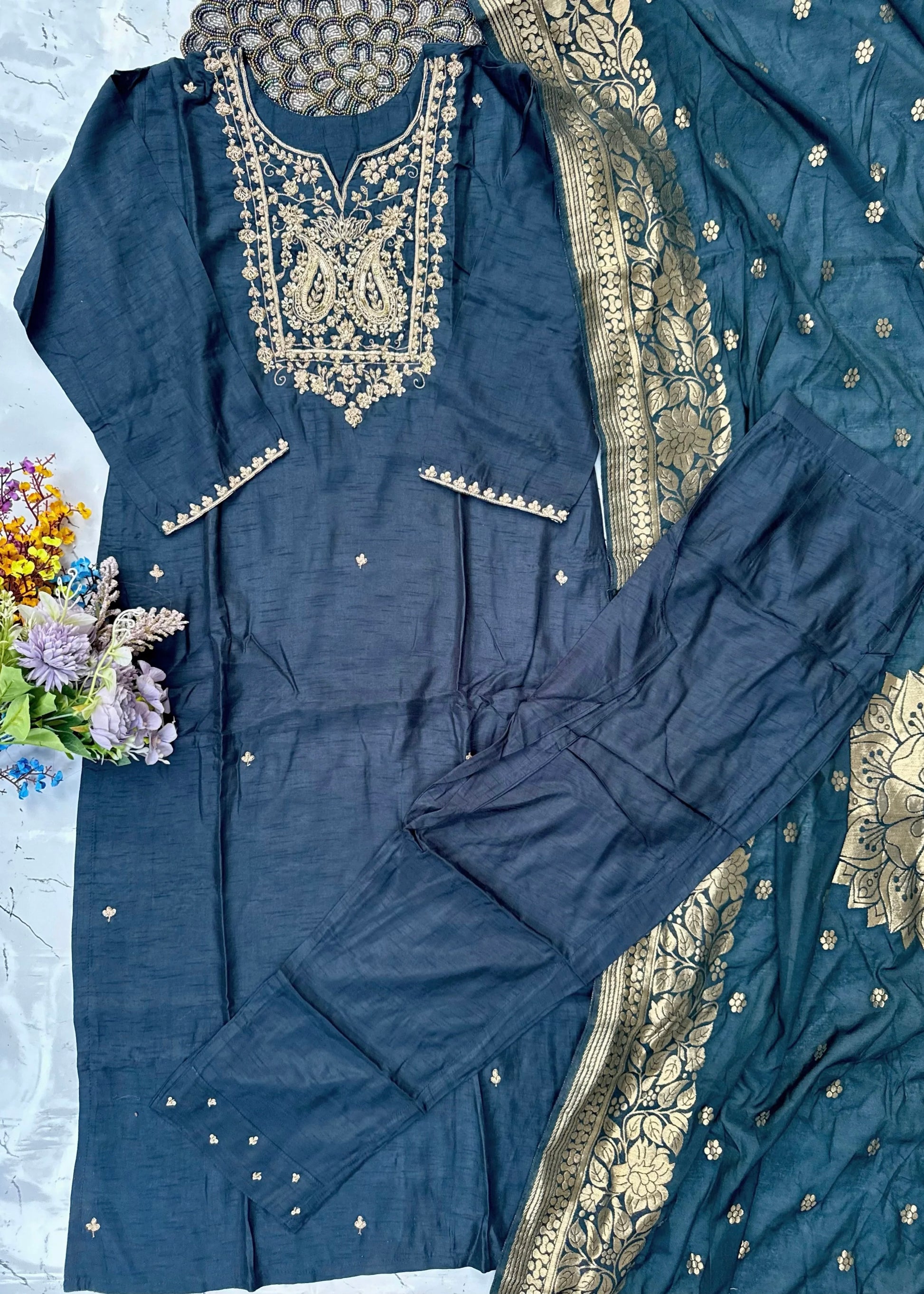 “Fiza” Indian wear dola silk kurti bottom dupatta set