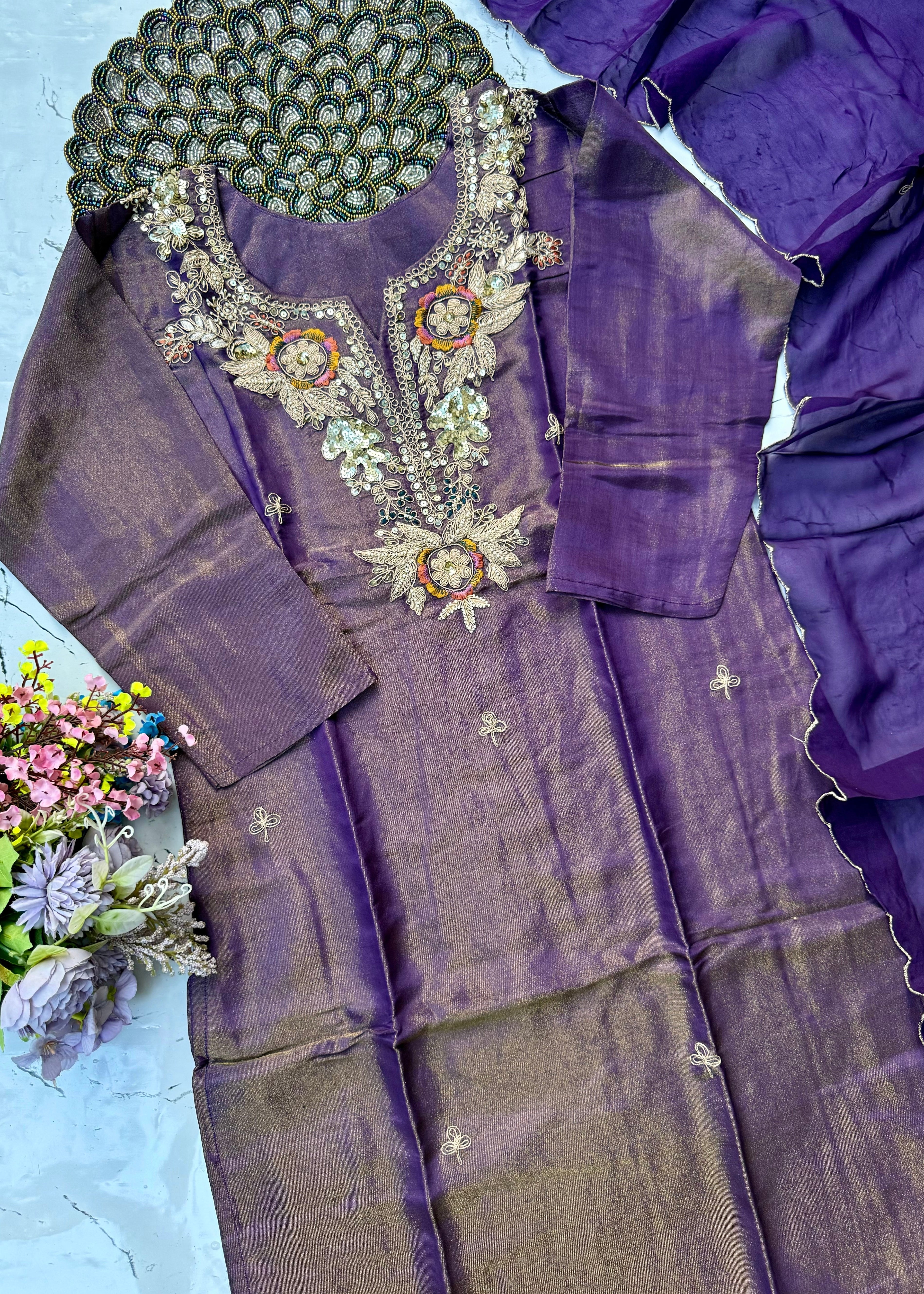 “HAYAT” Premium tissue silk stright kurti bottom with dupatta set