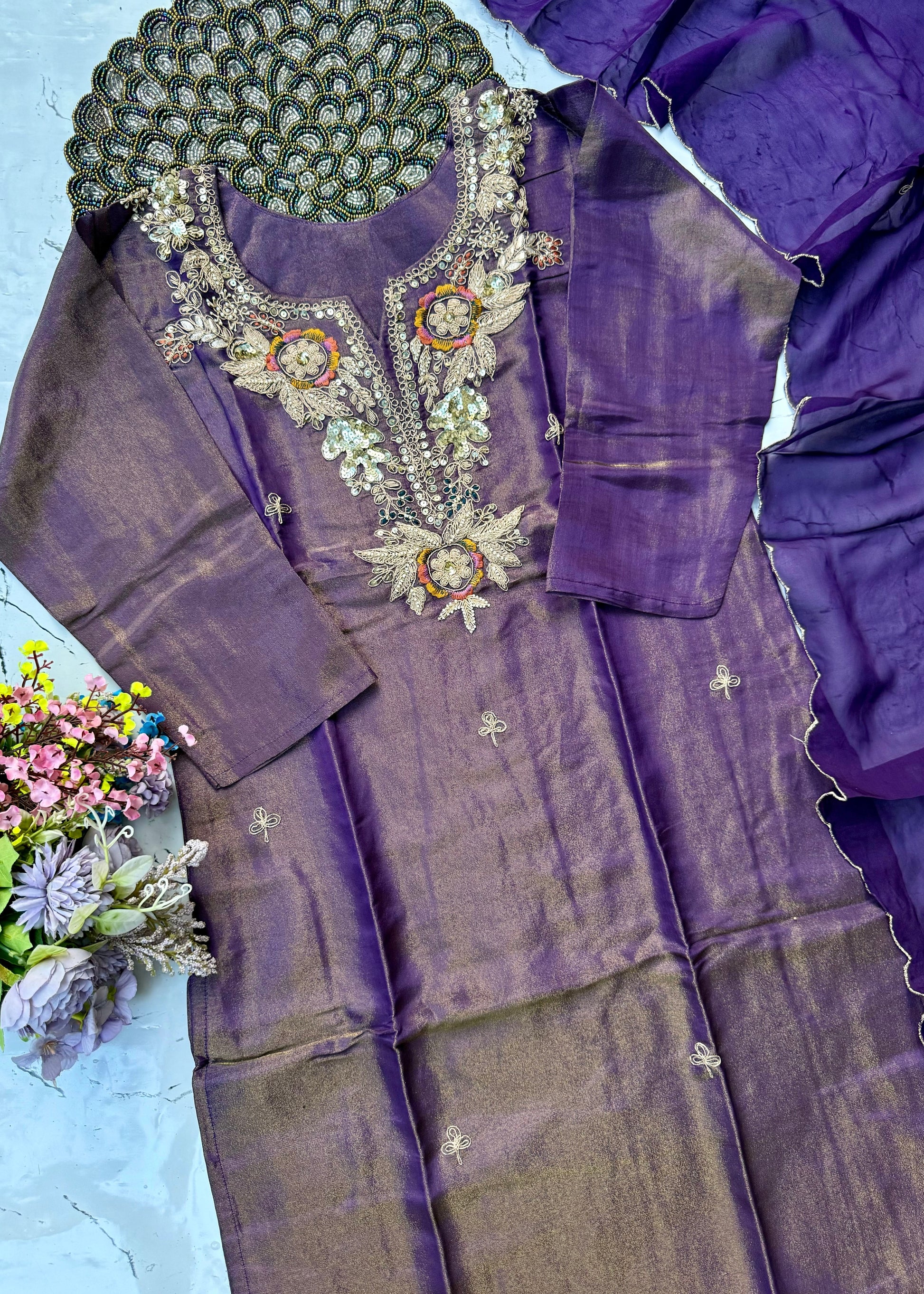 “HAYAT” Premium tissue silk stright kurti bottom with dupatta set