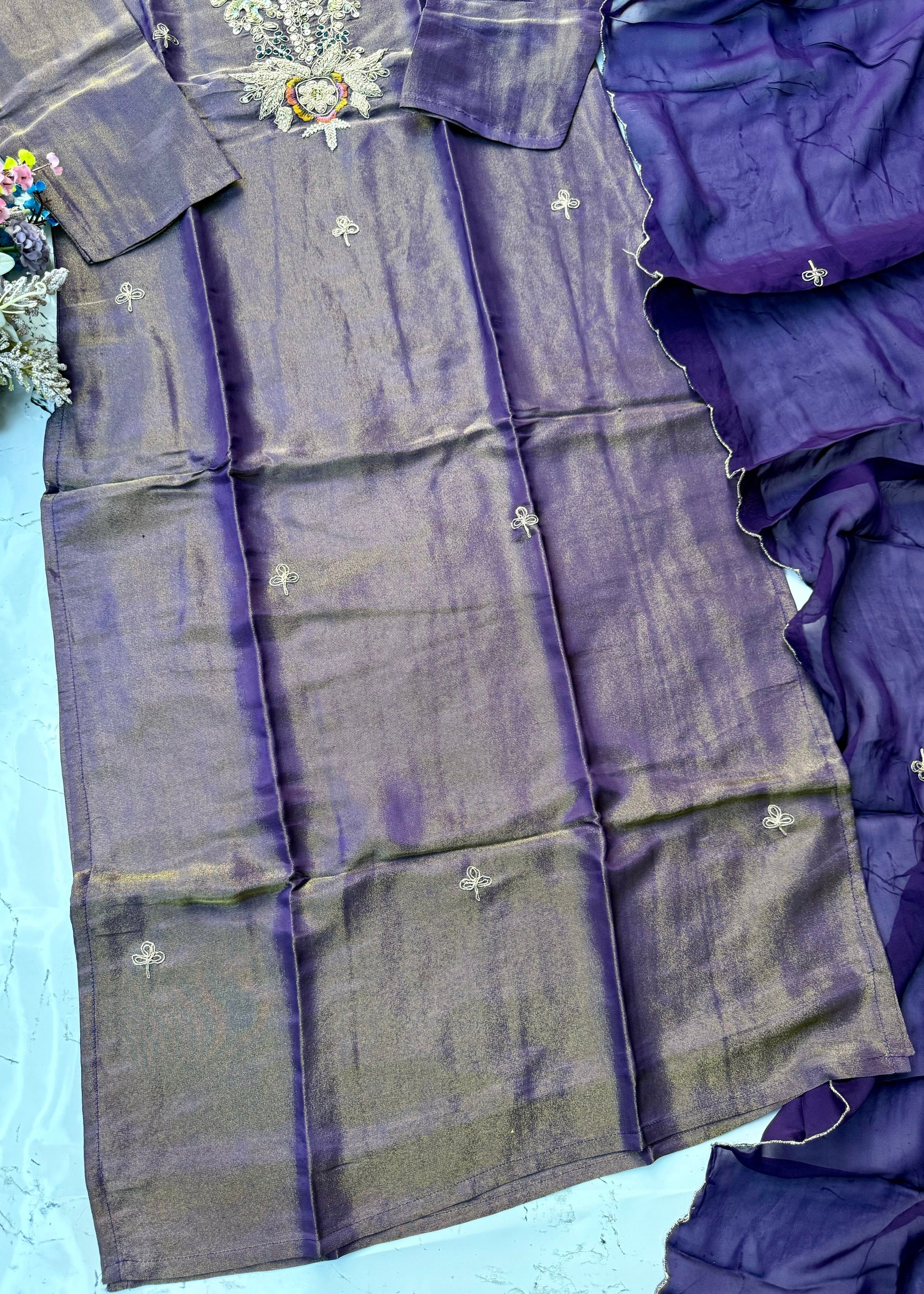 “HAYAT” Premium tissue silk stright kurti bottom with dupatta set