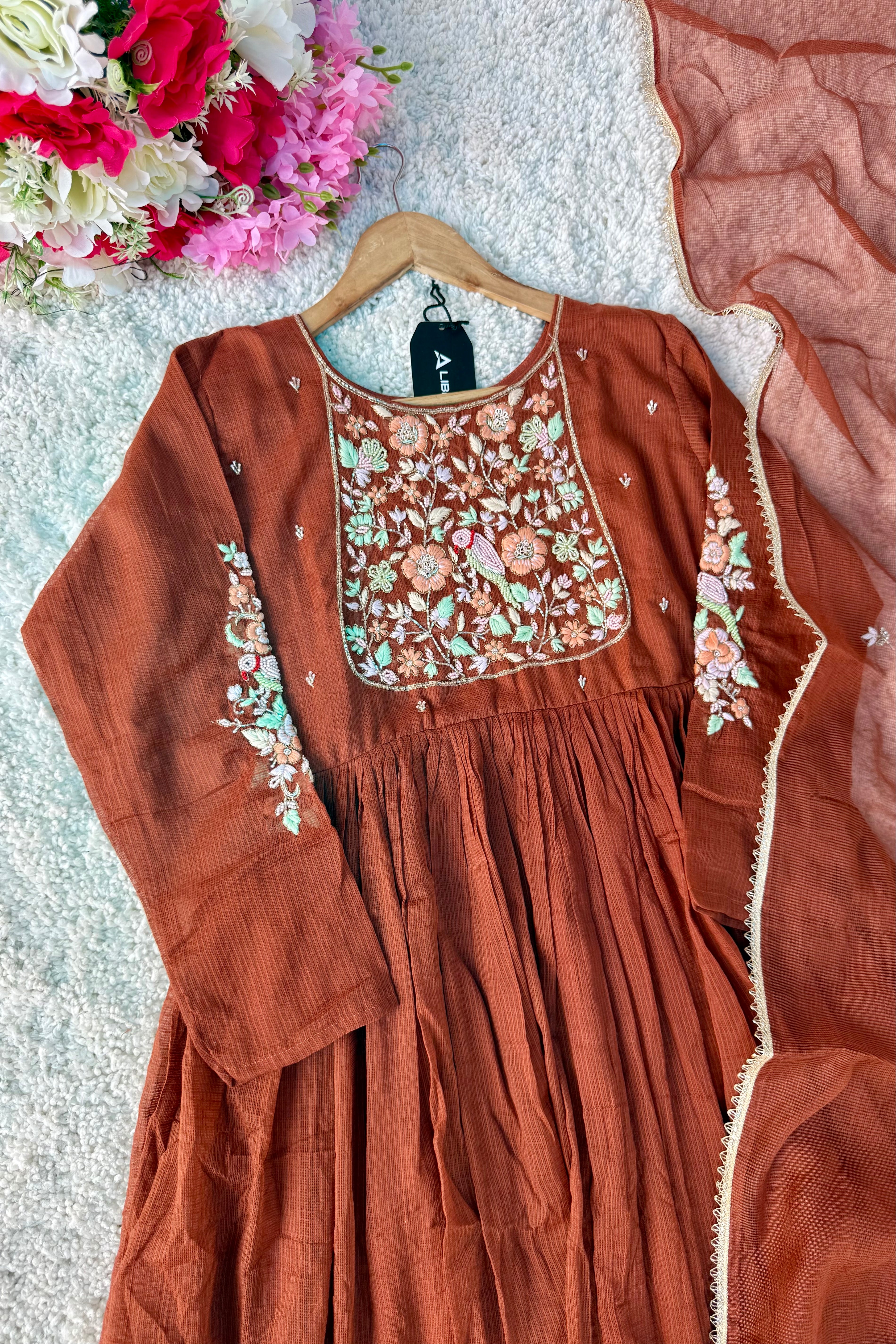 ✨AZ04 - Premium Cocoa Brown Kota Anarkali Kurta set
