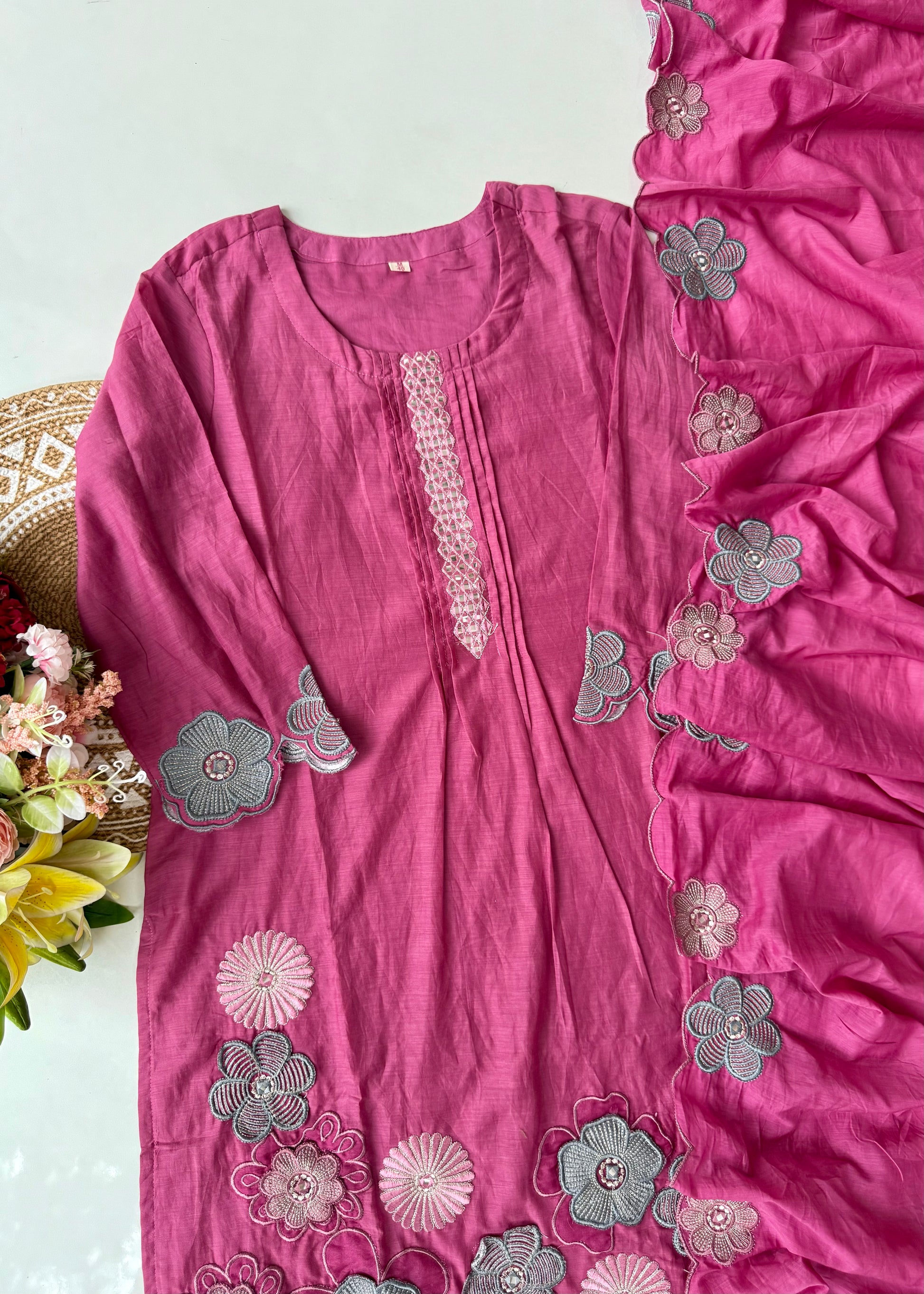 “Anya” Bloomberry Blush Mul Chanderi Suit Set