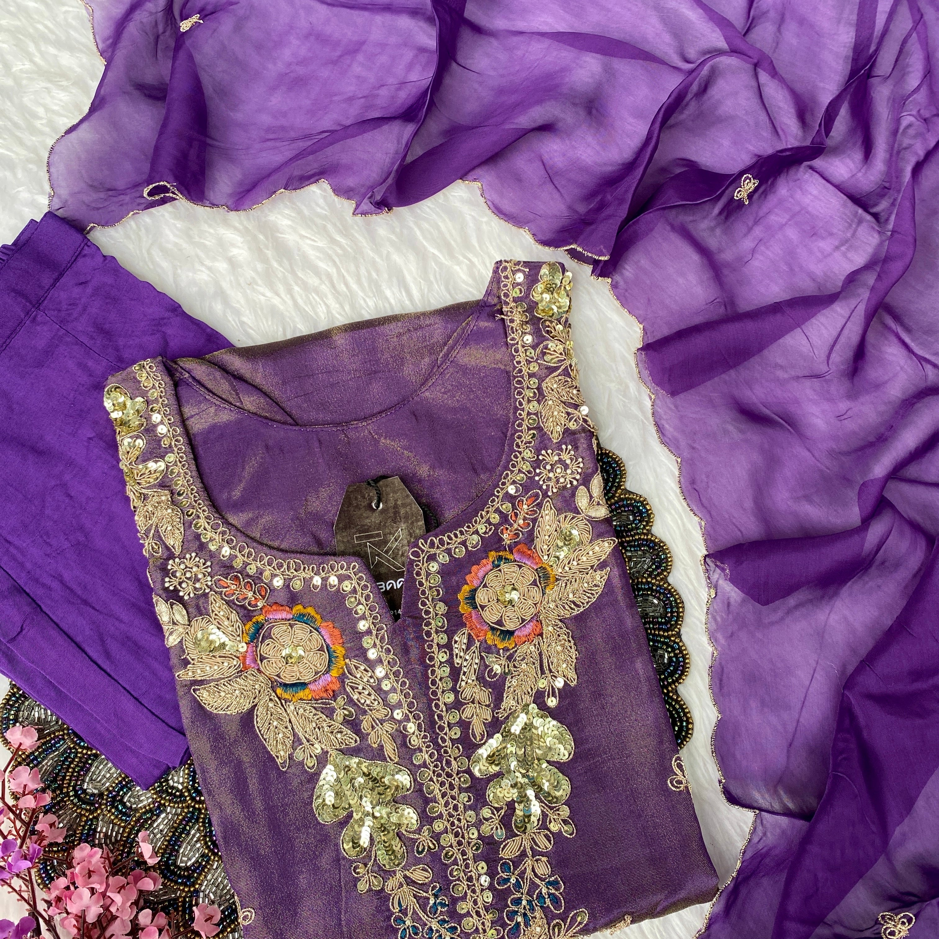 “HAYAT” Premium tissue silk stright kurti bottom with dupatta set