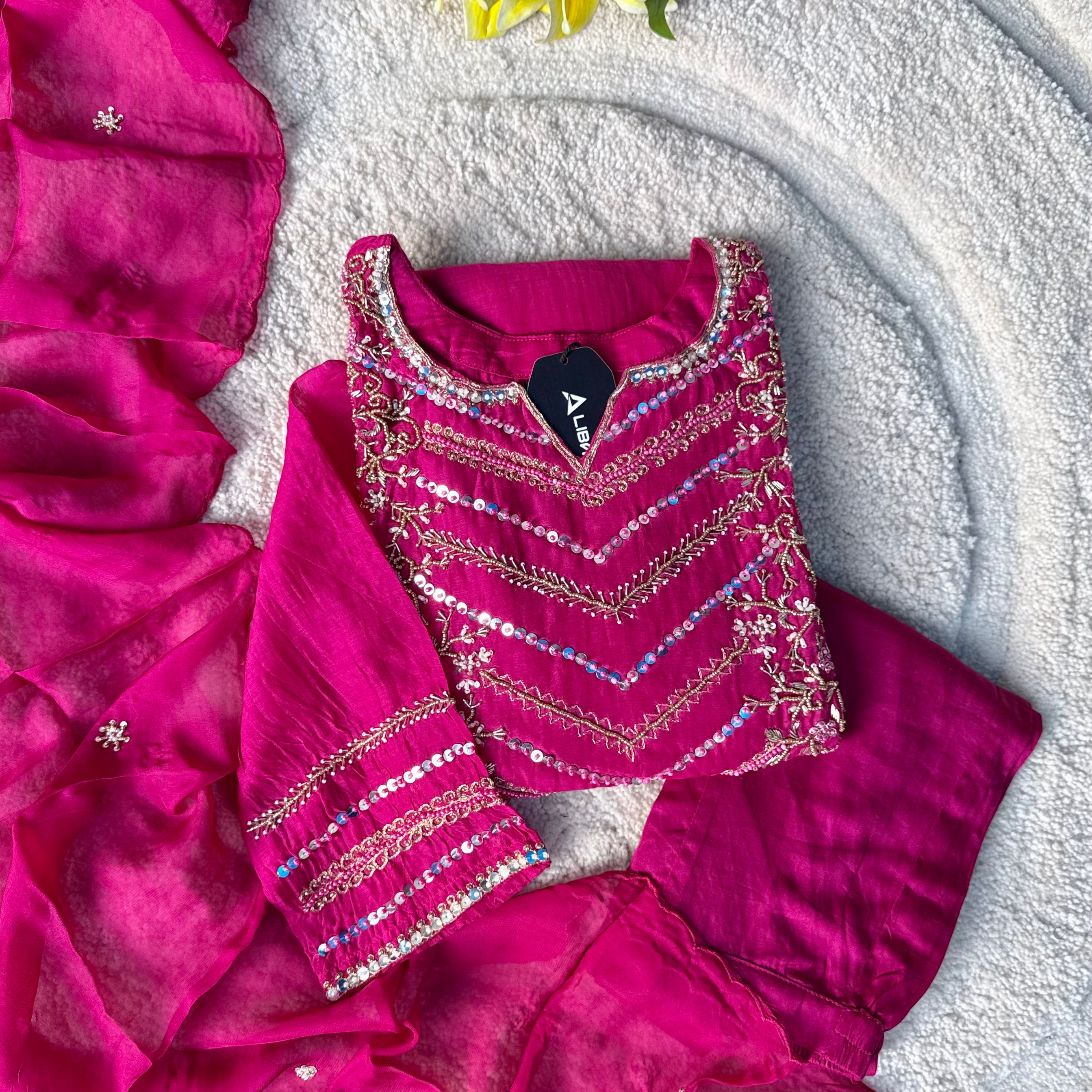 “Chanda” Premium karwa Pink mul chanderi A line kurta set