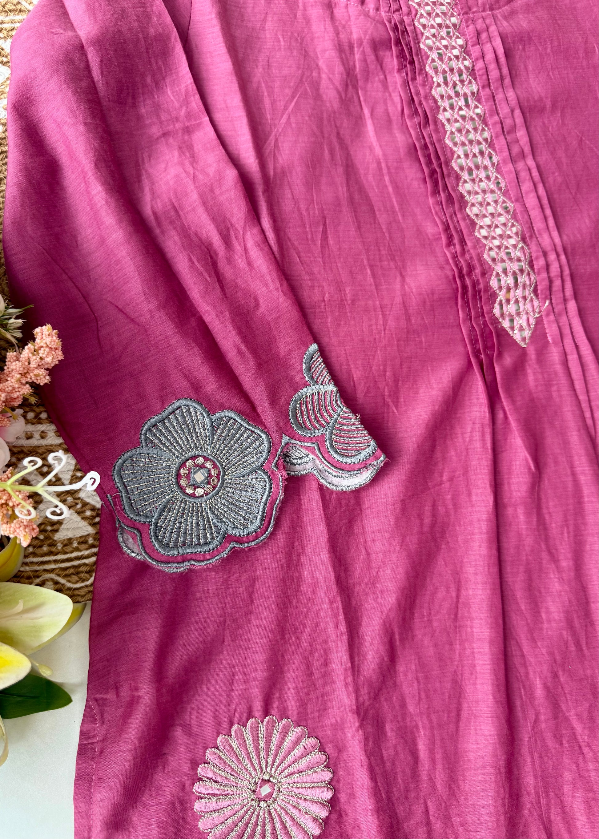 “Anya” Bloomberry Blush Mul Chanderi Suit Set