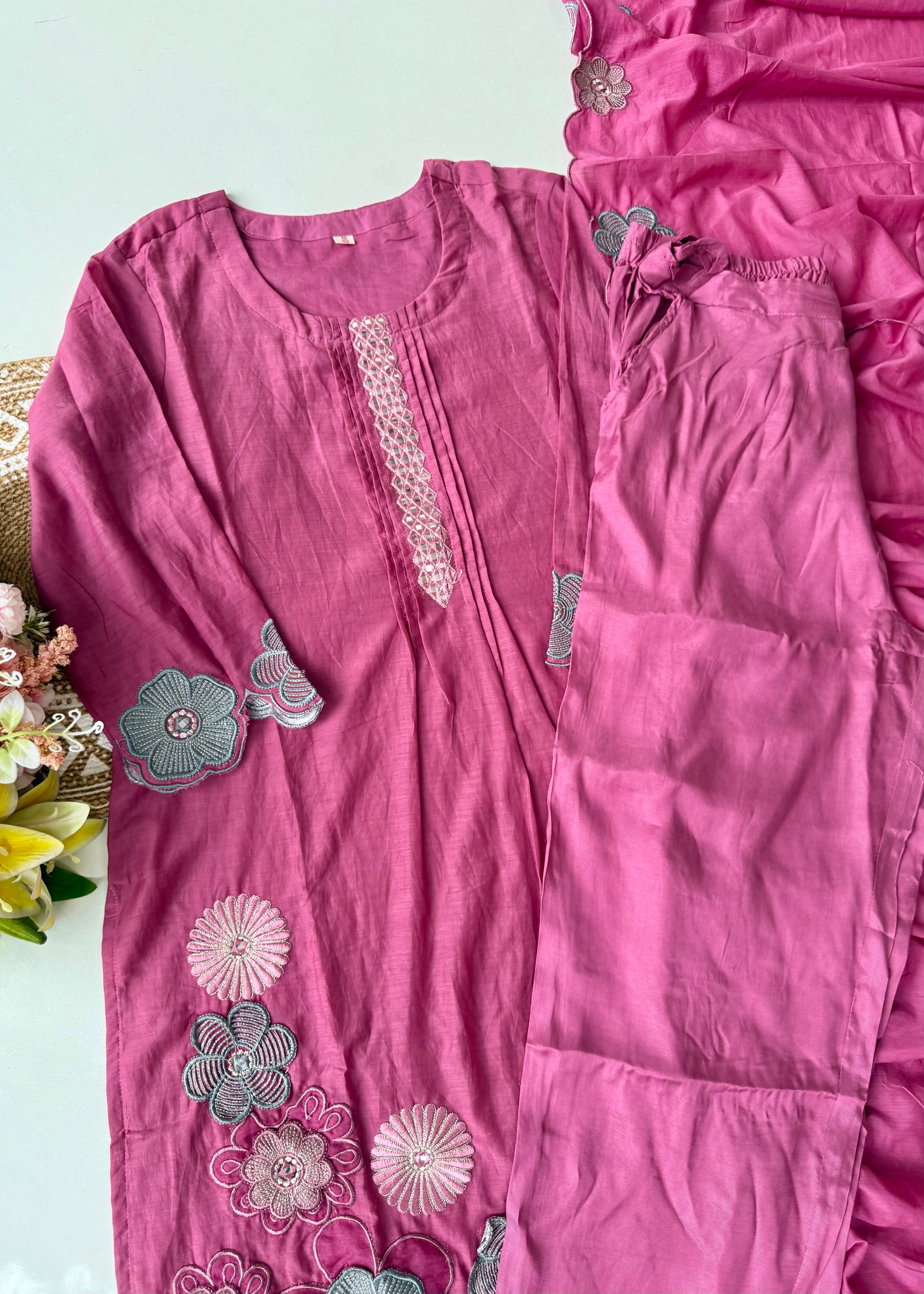 “Anya” Bloomberry Blush Mul Chanderi Suit Set