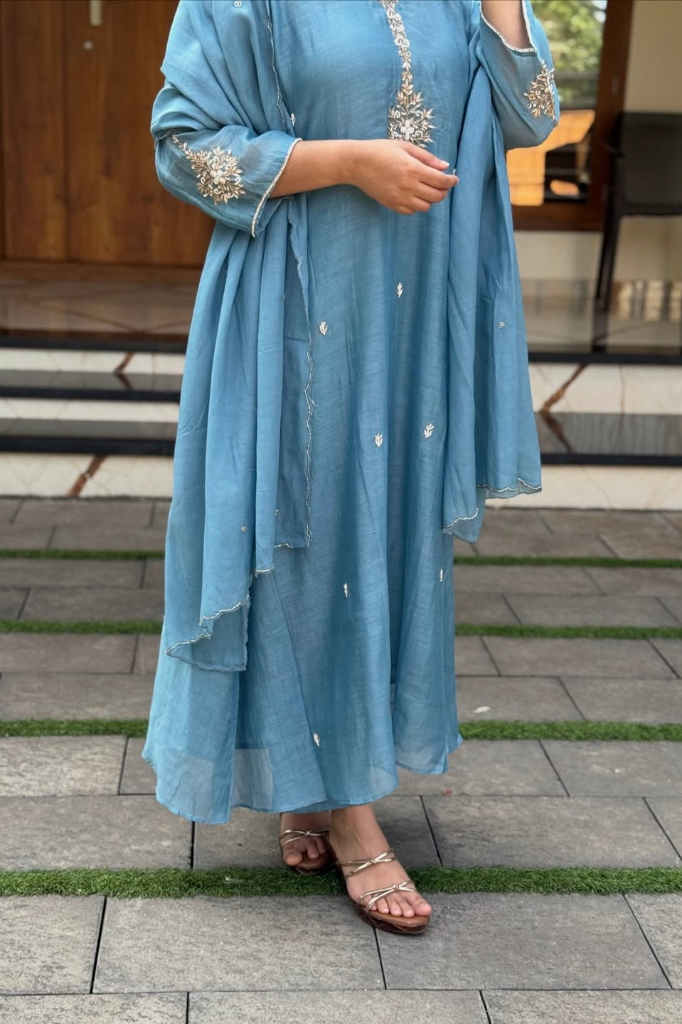 “HAYA” Premium Mul Chanderi A-Line Kurta with Bottom & Dupatta