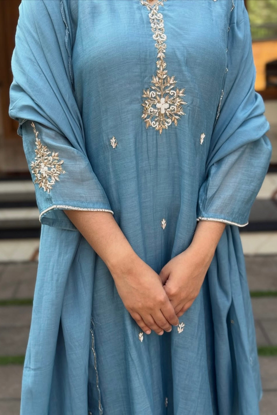 “HAYA” Premium Mul Chanderi A-Line Kurta with Bottom & Dupatta