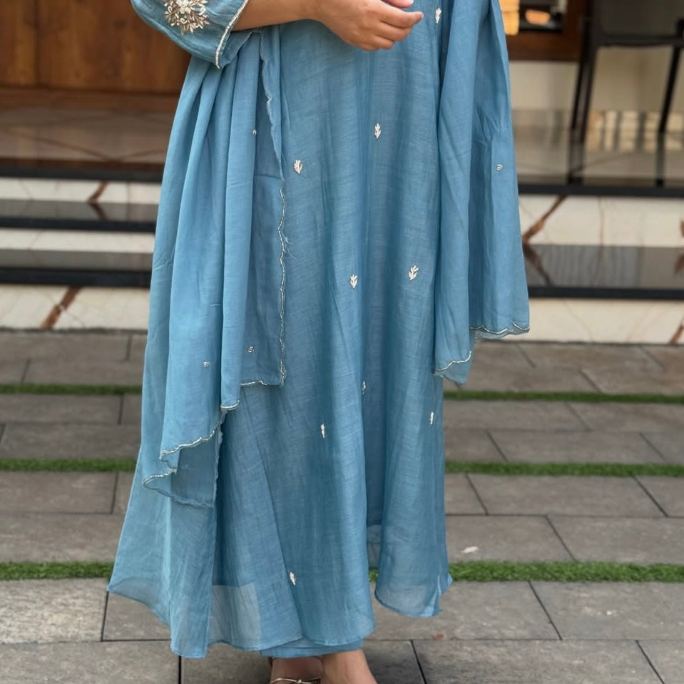 “HAYA” Premium Mul Chanderi A-Line Kurta with Bottom & Dupatta