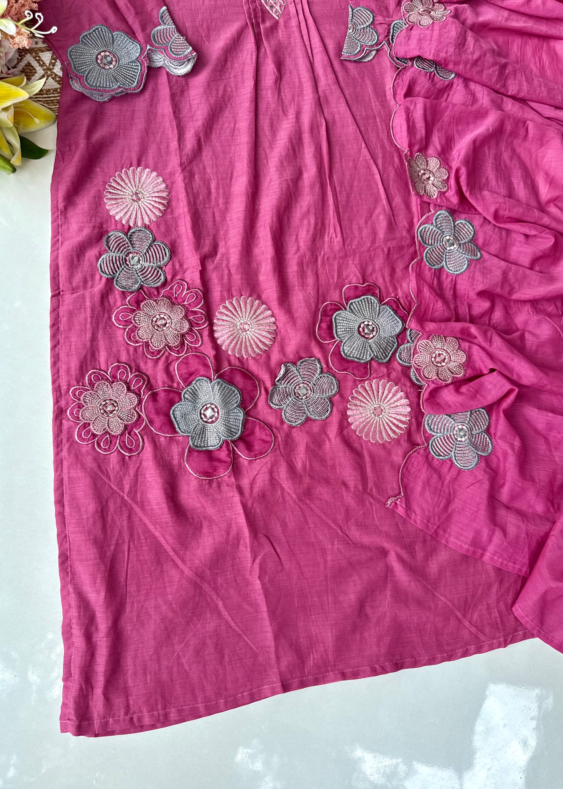 “Anya” Bloomberry Blush Mul Chanderi Suit Set
