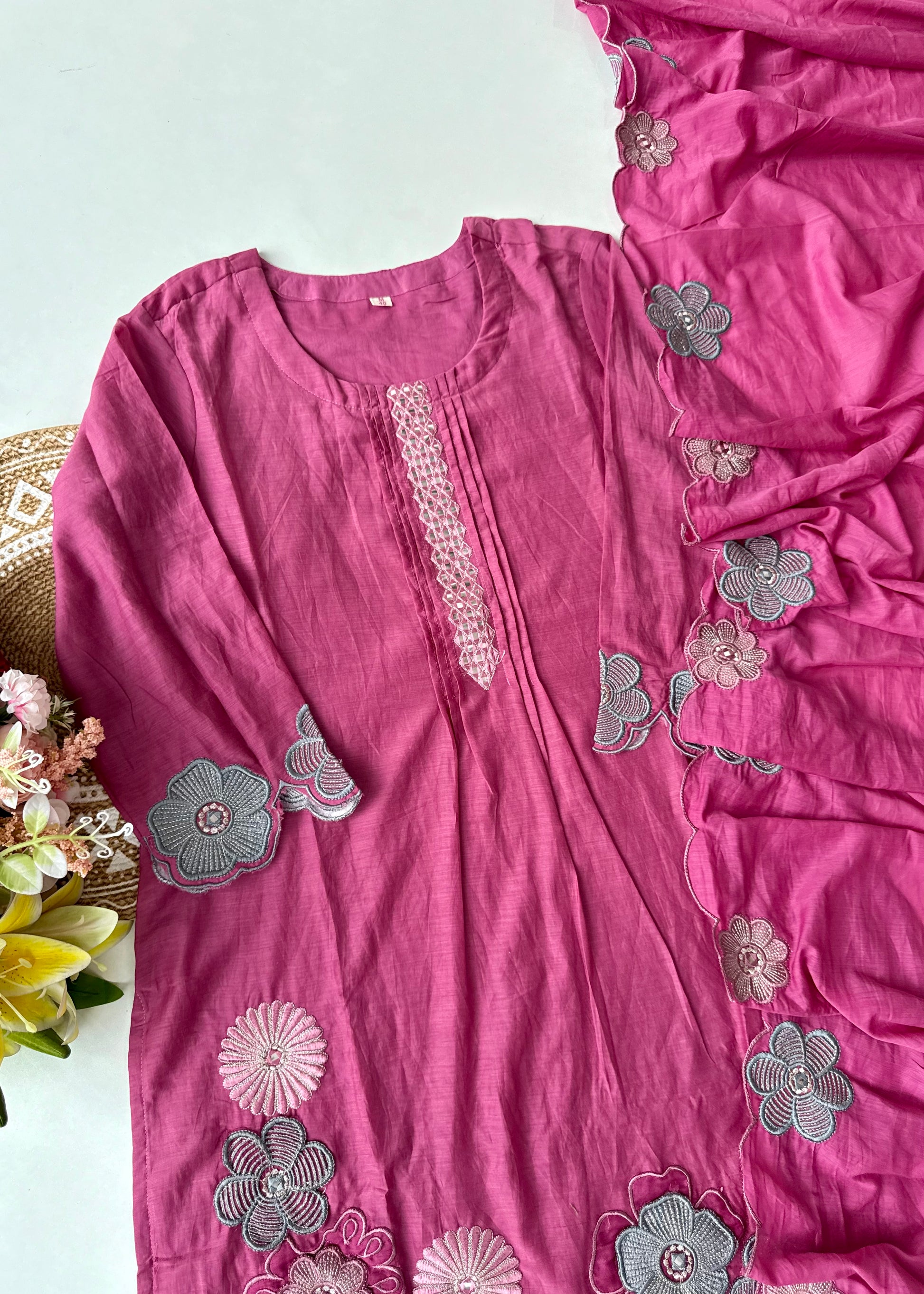 “Anya” Bloomberry Blush Mul Chanderi Suit Set